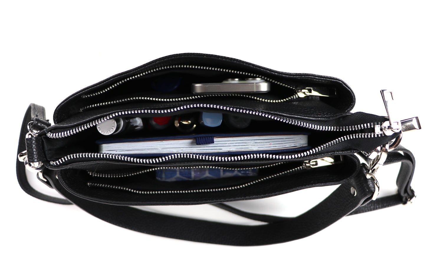 Three Zip Genuine Italian Leather Shoulder/Crossbody Bag - Lussoinpelle Chocolate