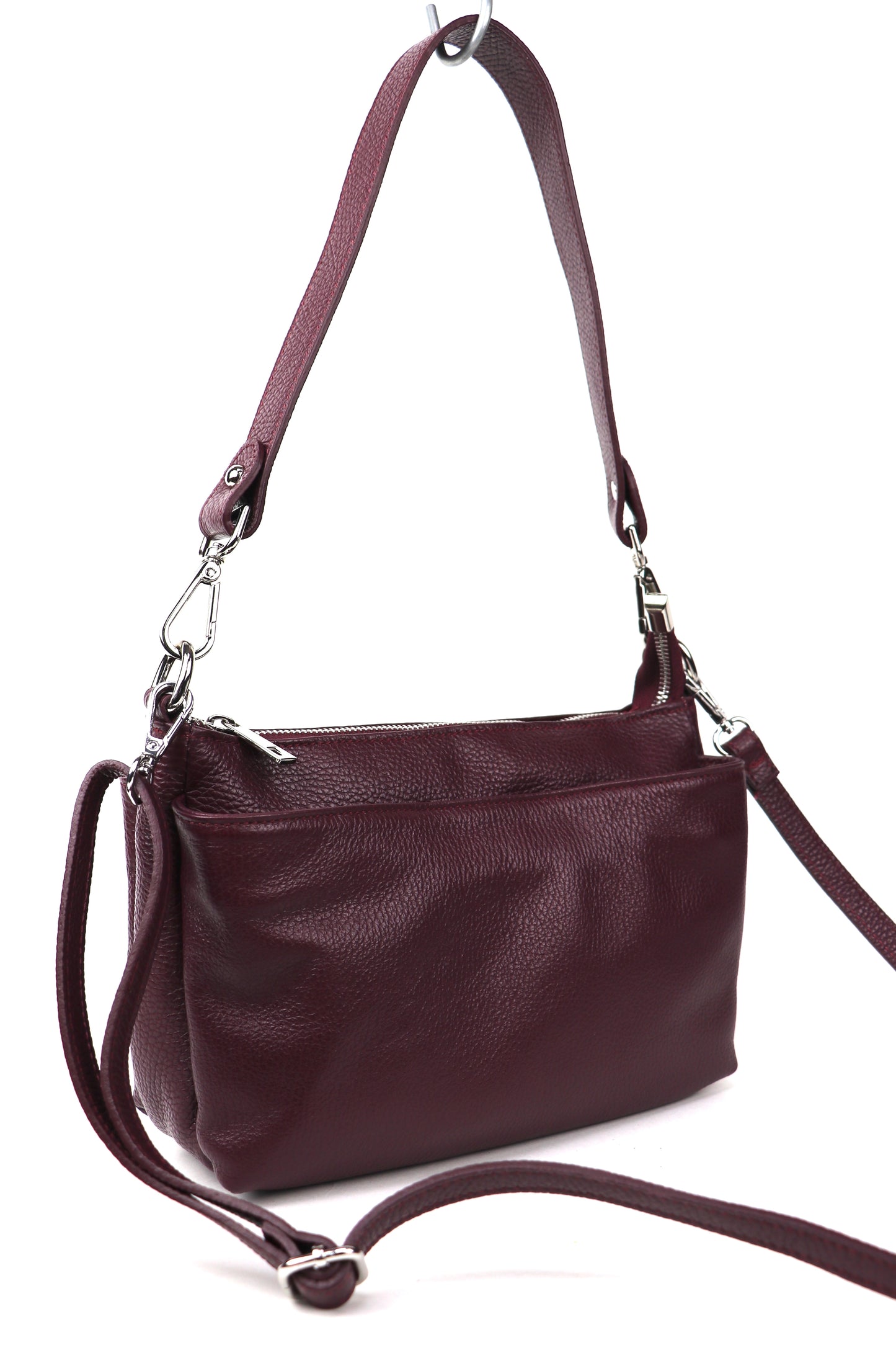 Three Zip Genuine Italian Leather Shoulder/Crossbody Bag - Lussoinpelle Chocolate Crossbody bags
