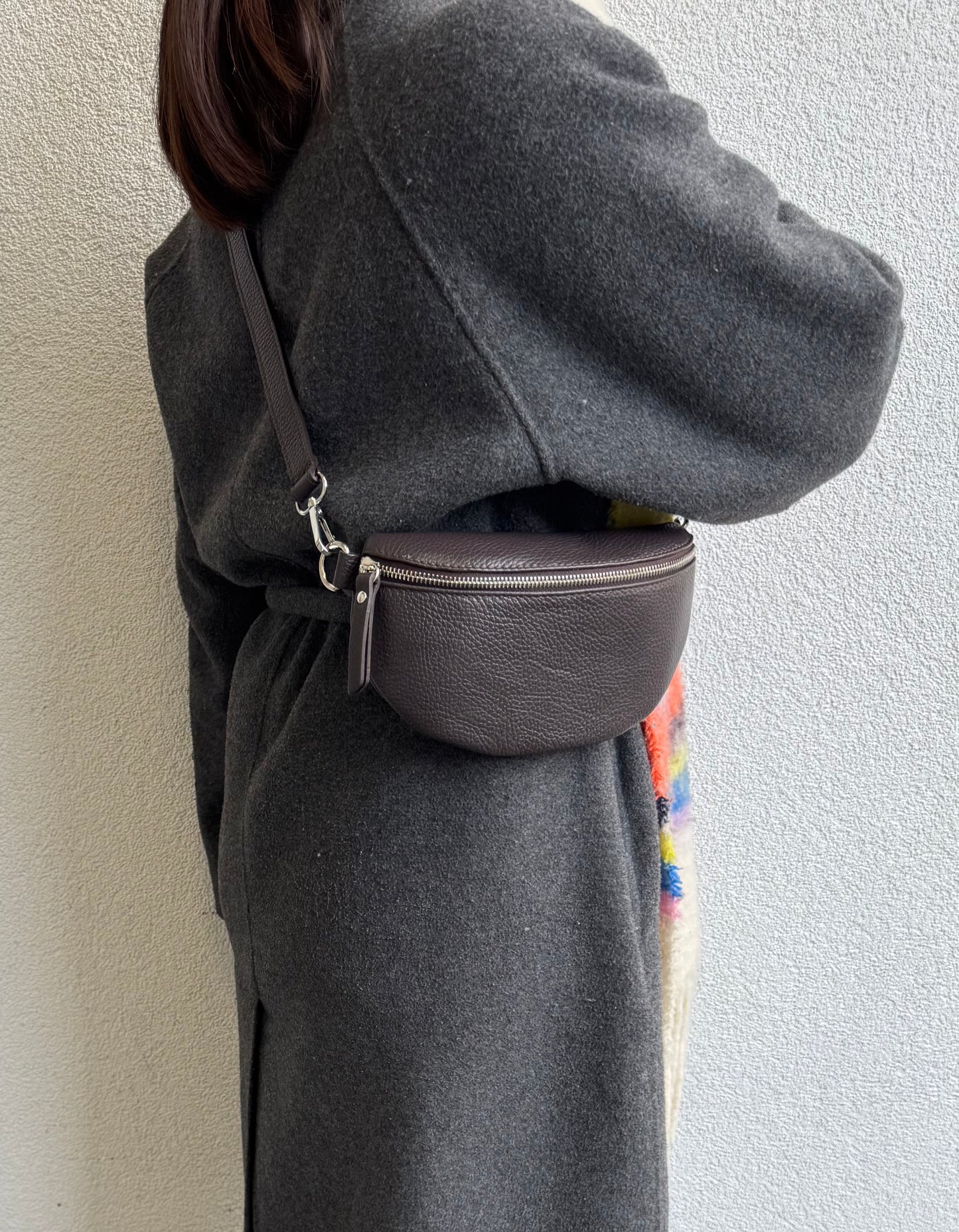 Small Genuine Grain Leather Bumbag