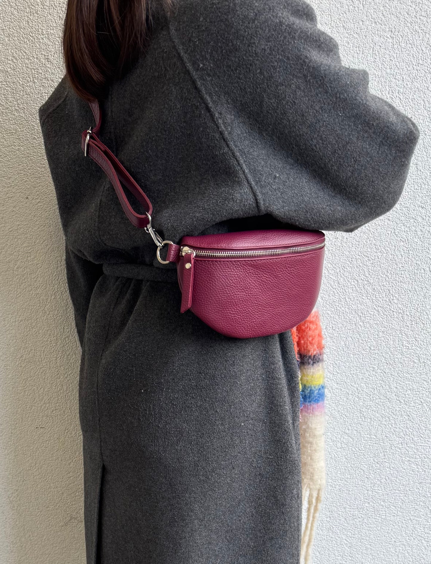Small Genuine Grain Leather Bumbag