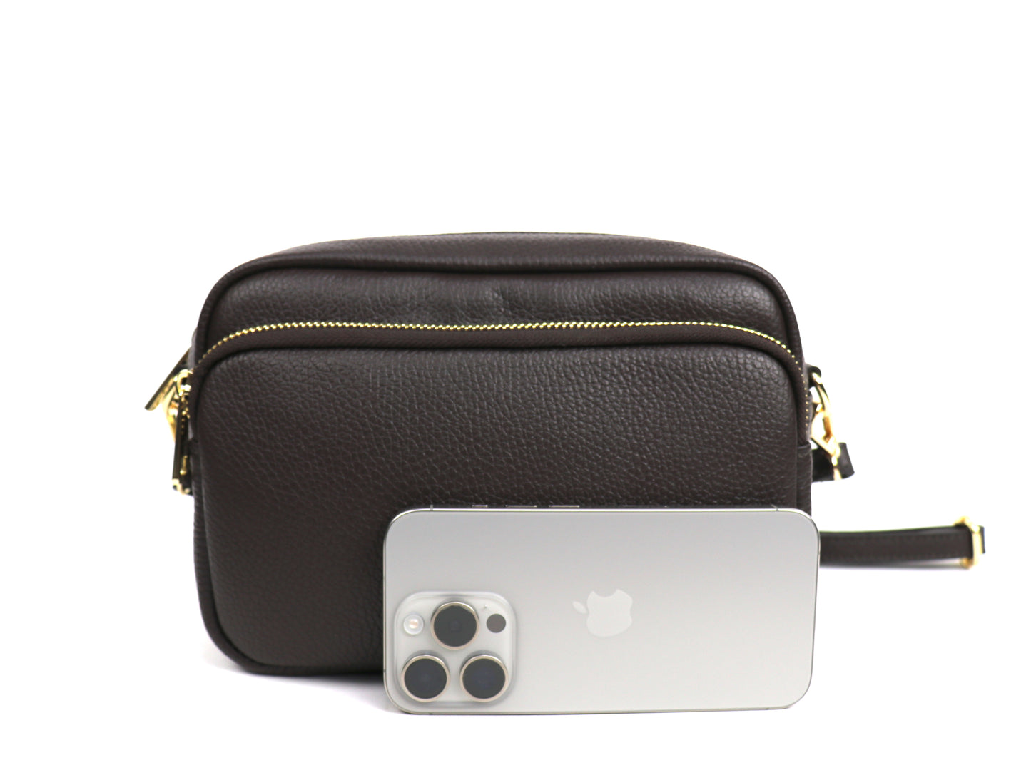Double Zip Genuine Italian Leather Handbag - Lussoinpelle Black Crossbody bags