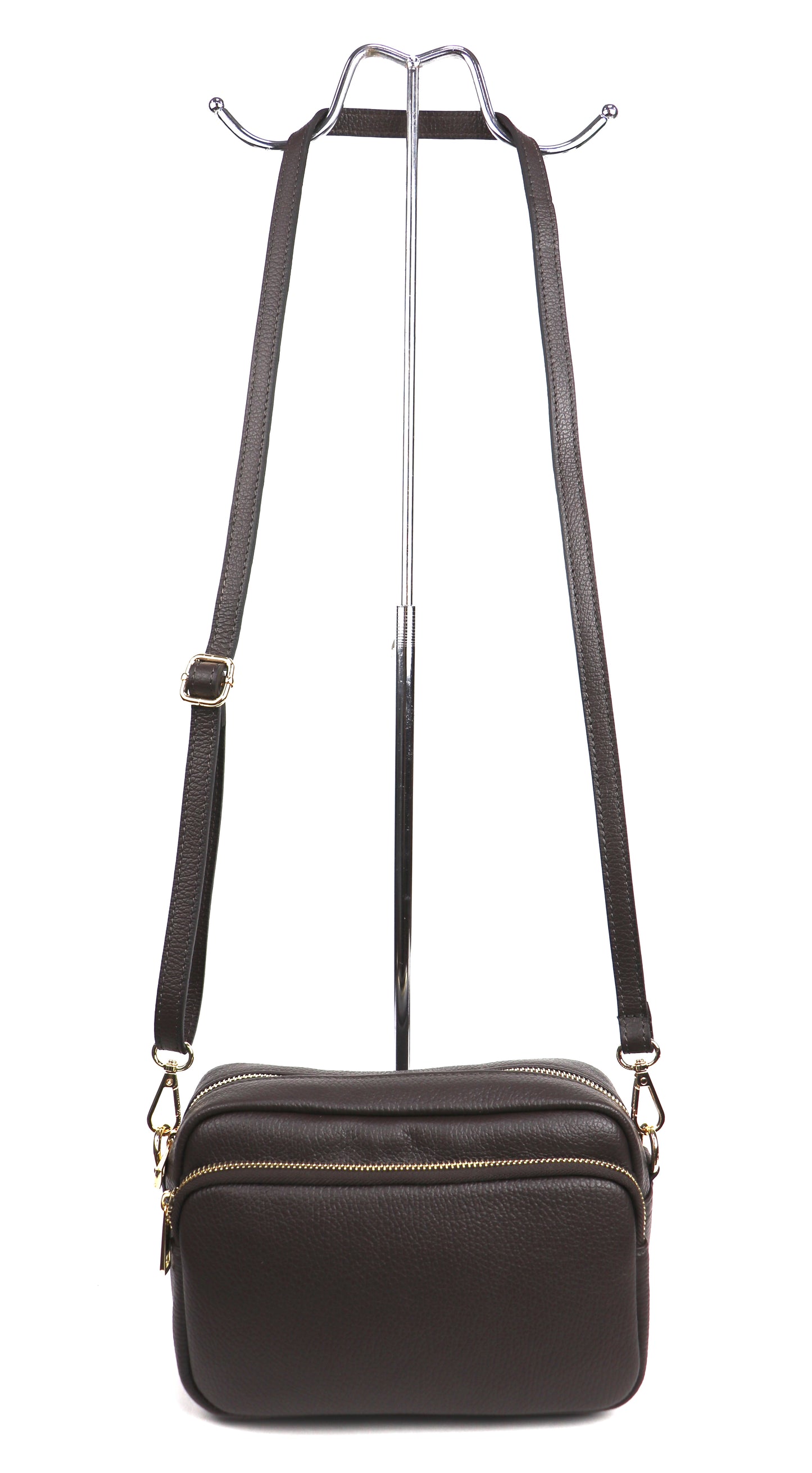 Double Zip Genuine Italian Leather Handbag - Lussoinpelle Black Crossbody bags