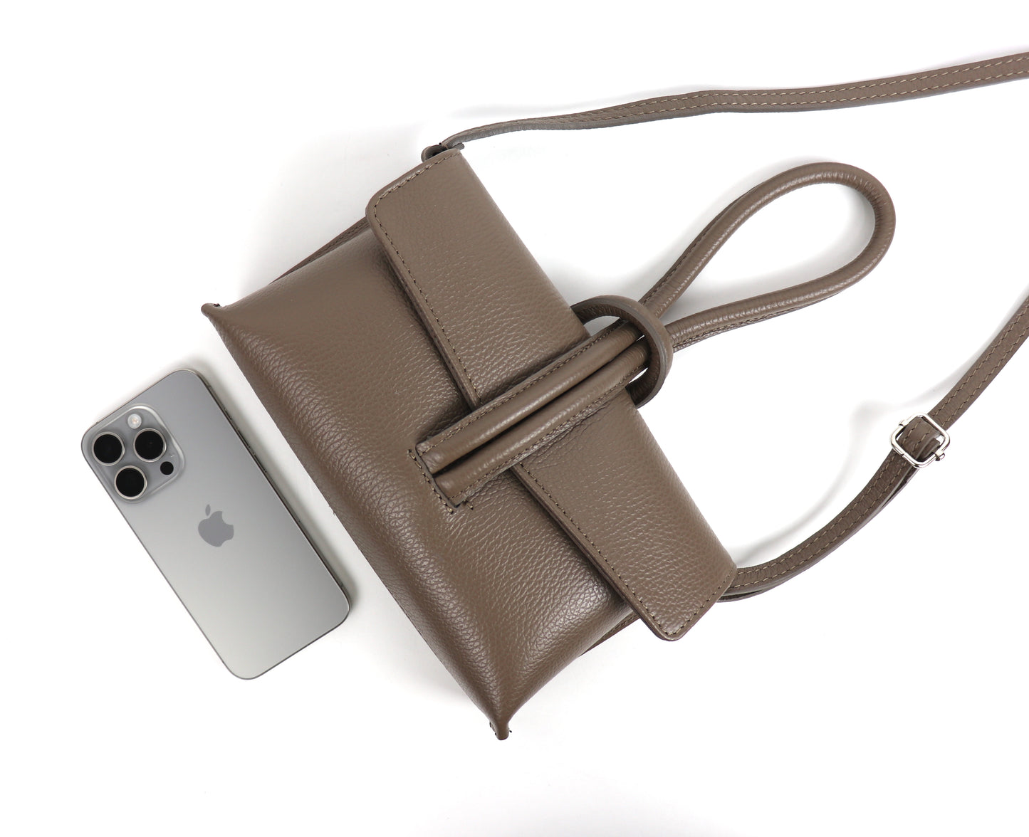 Versatile Leather Bag with Adjustable Detachable Strap - Wrist Bag - Clutch Bag