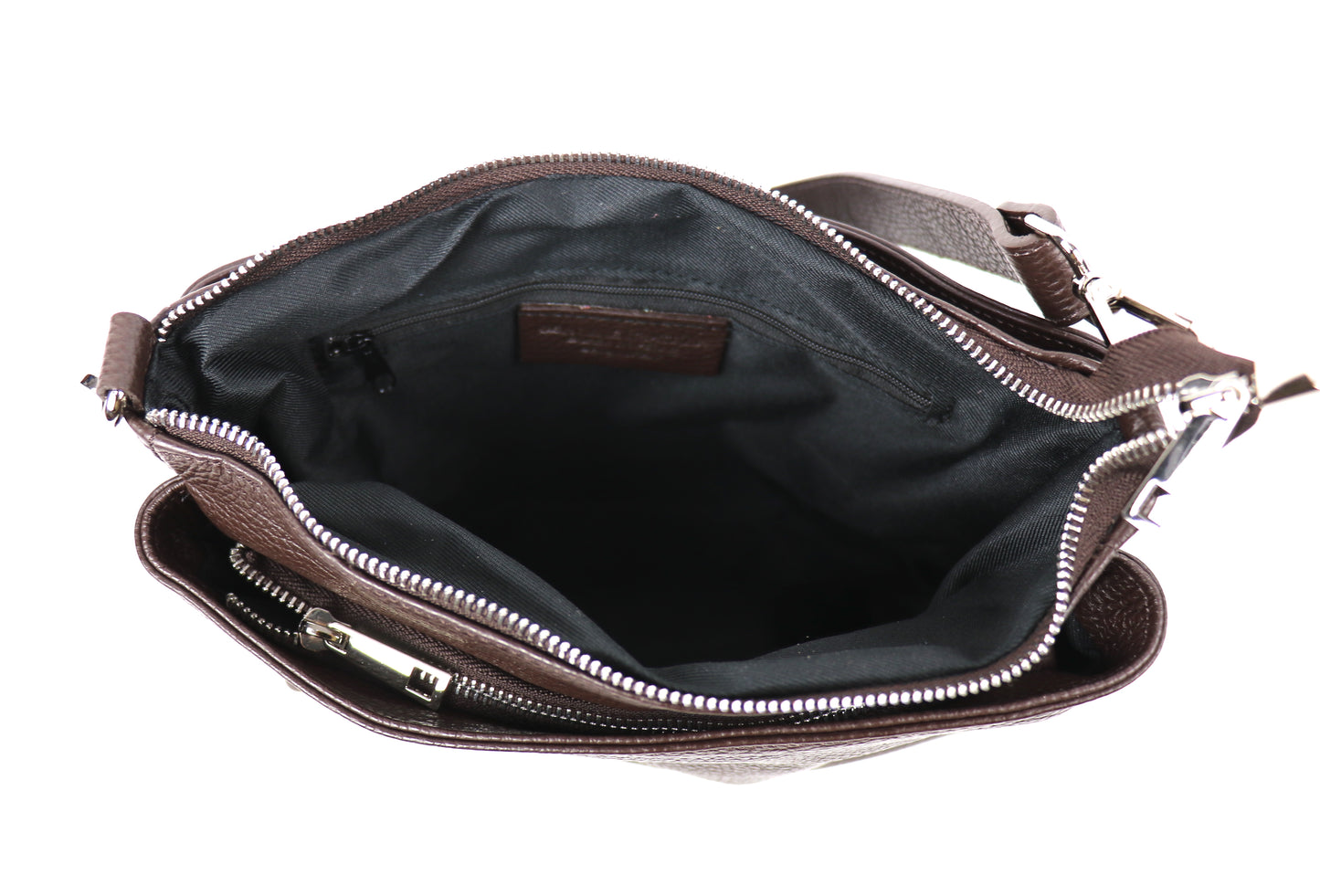 Three Zip Genuine Italian Leather Shoulder/Crossbody Bag - Lussoinpelle Chocolate Crossbody bags