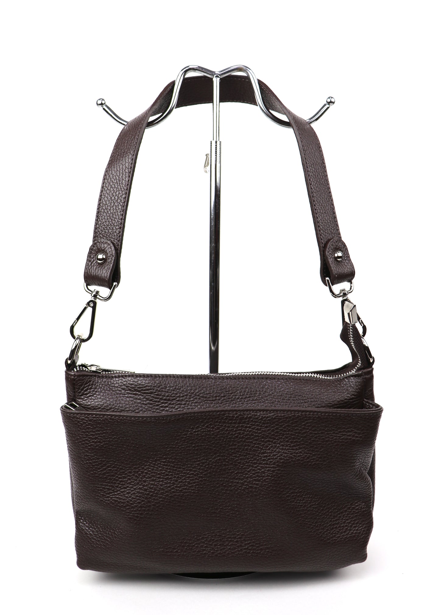 Three Zip Genuine Italian Leather Shoulder/Crossbody Bag - Lussoinpelle Chocolate Crossbody bags
