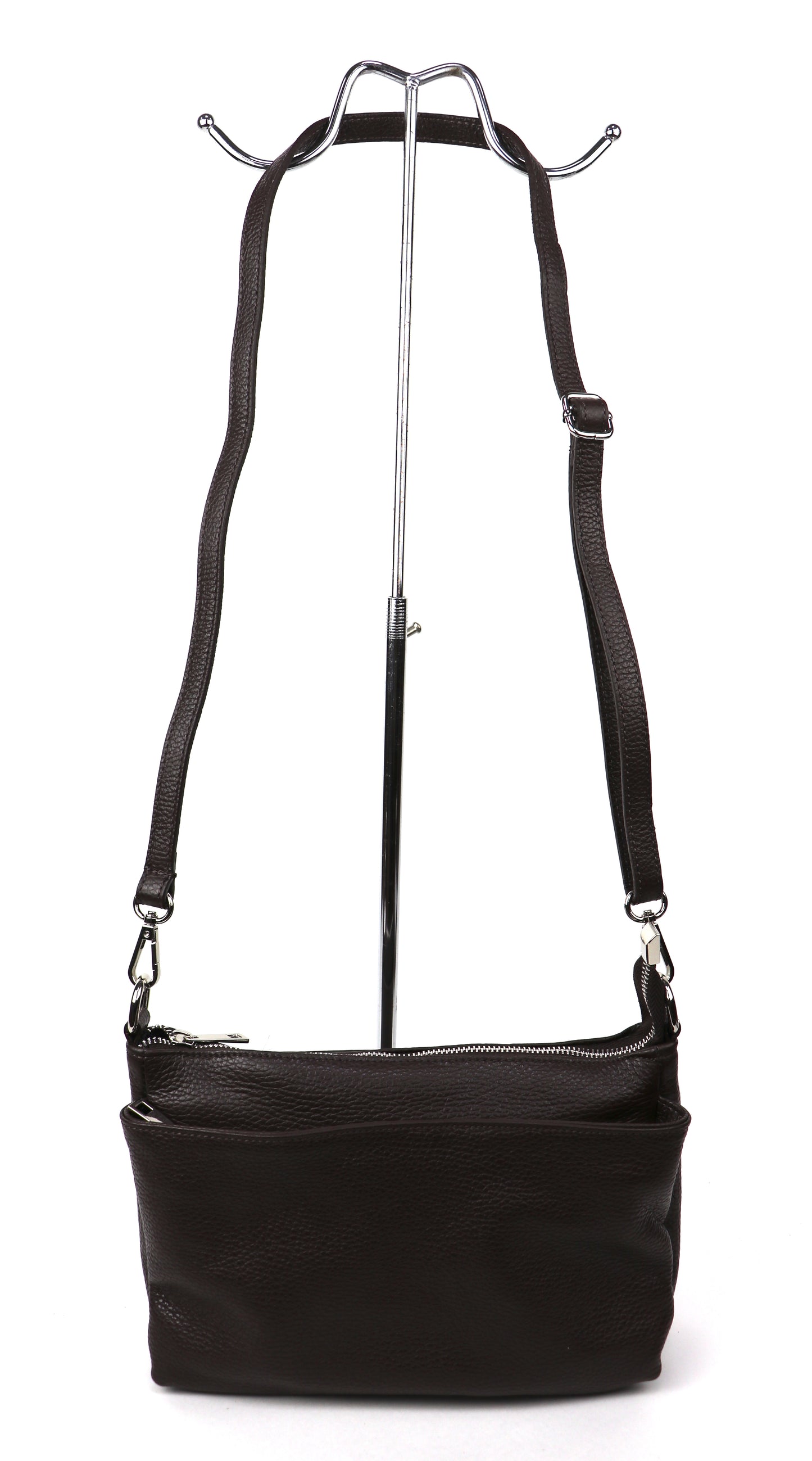 Three Zip Genuine Italian Leather Shoulder/Crossbody Bag - Lussoinpelle Chocolate Crossbody bags