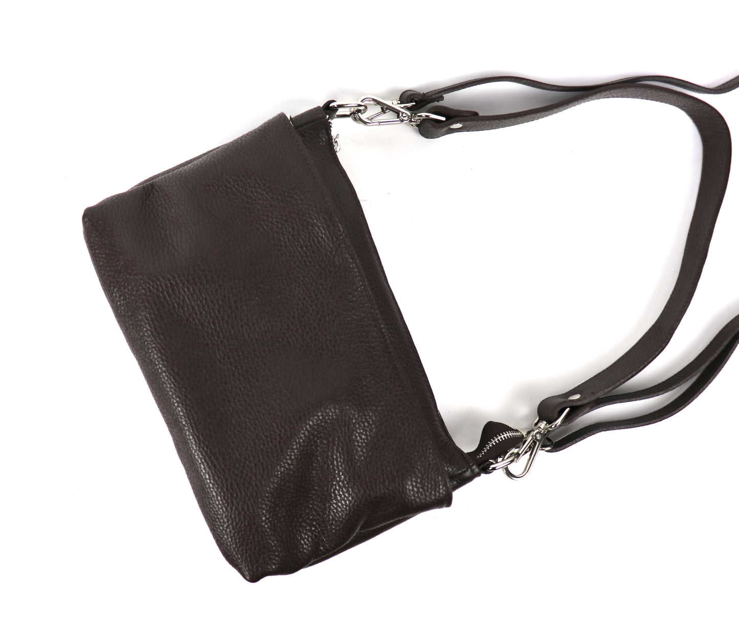 Three Zip Genuine Italian Leather Shoulder/Crossbody Bag - Lussoinpelle Chocolate Crossbody bags