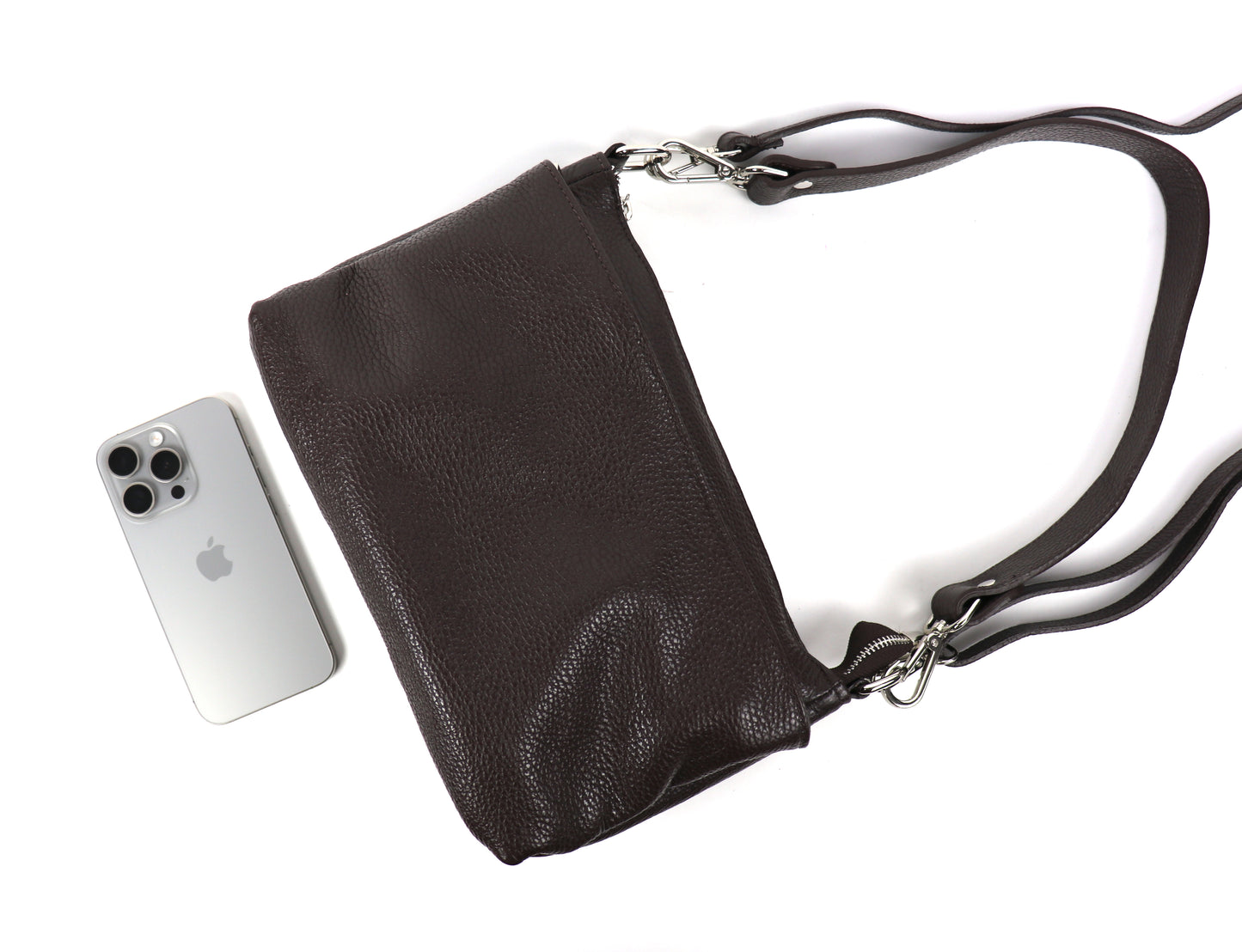 Three Zip Genuine Italian Leather Shoulder/Crossbody Bag - Lussoinpelle Chocolate Crossbody bags