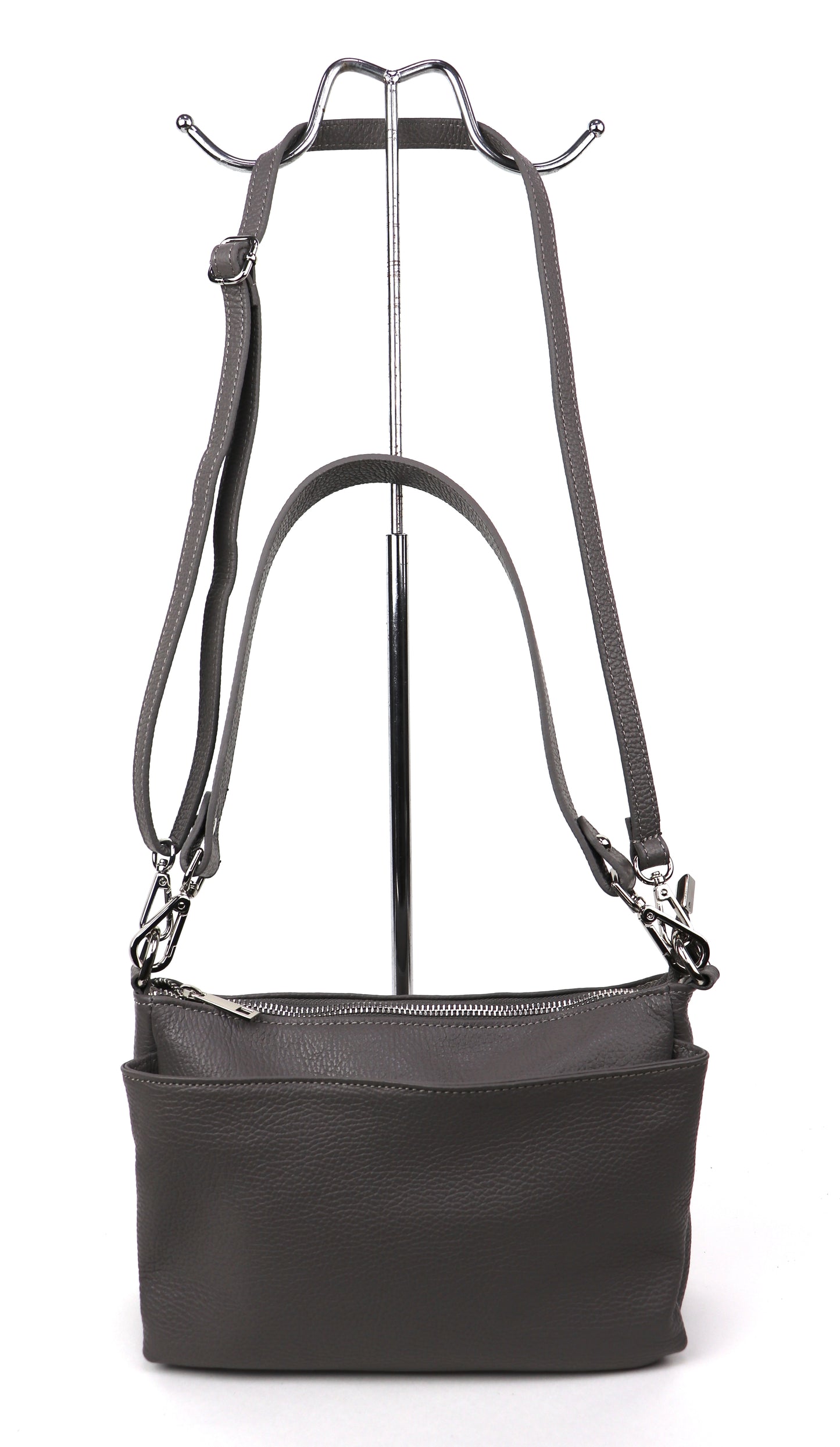 Three Zip Genuine Italian Leather Shoulder/Crossbody Bag - Lussoinpelle Chocolate