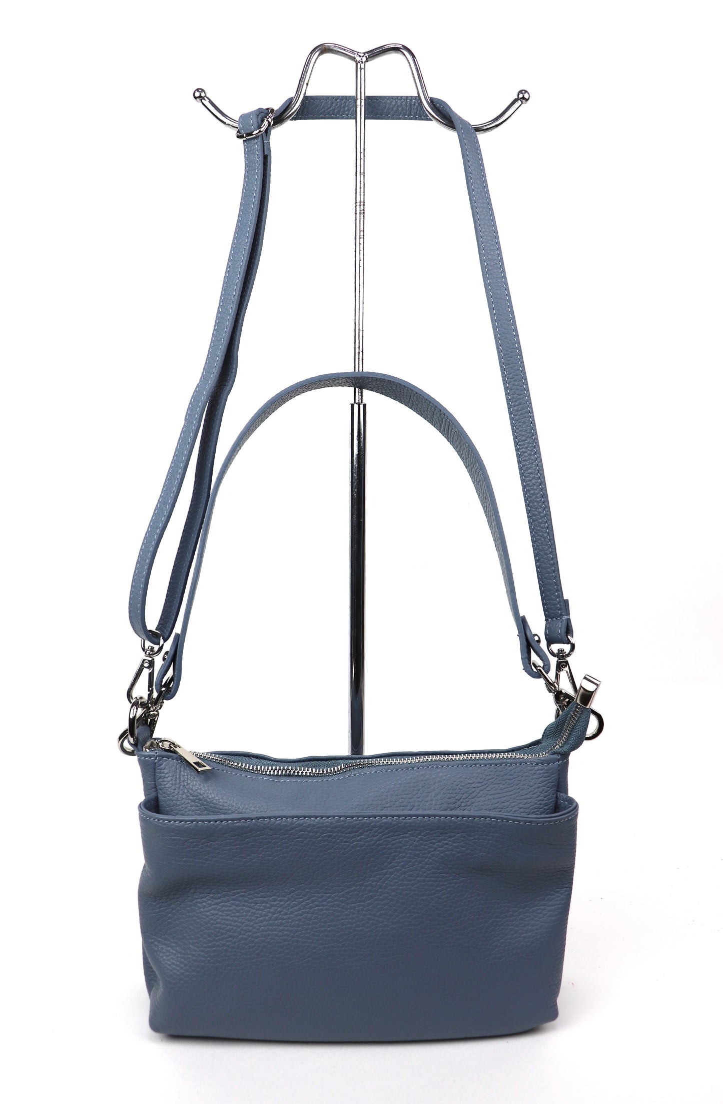Three Zip Genuine Italian Leather Shoulder/Crossbody Bag - Lussoinpelle Denim