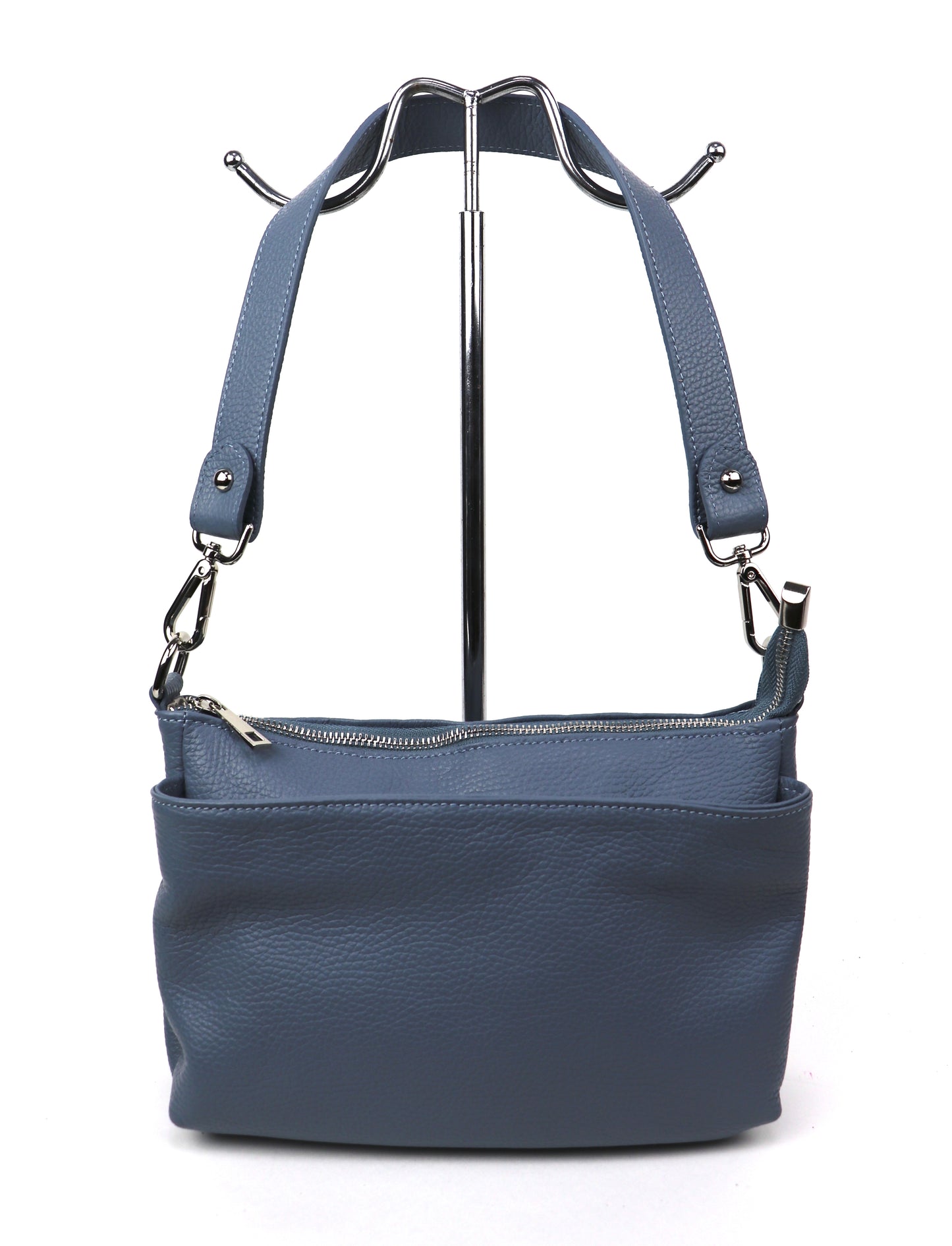 Three Zip Genuine Italian Leather Shoulder/Crossbody Bag - Lussoinpelle Denim