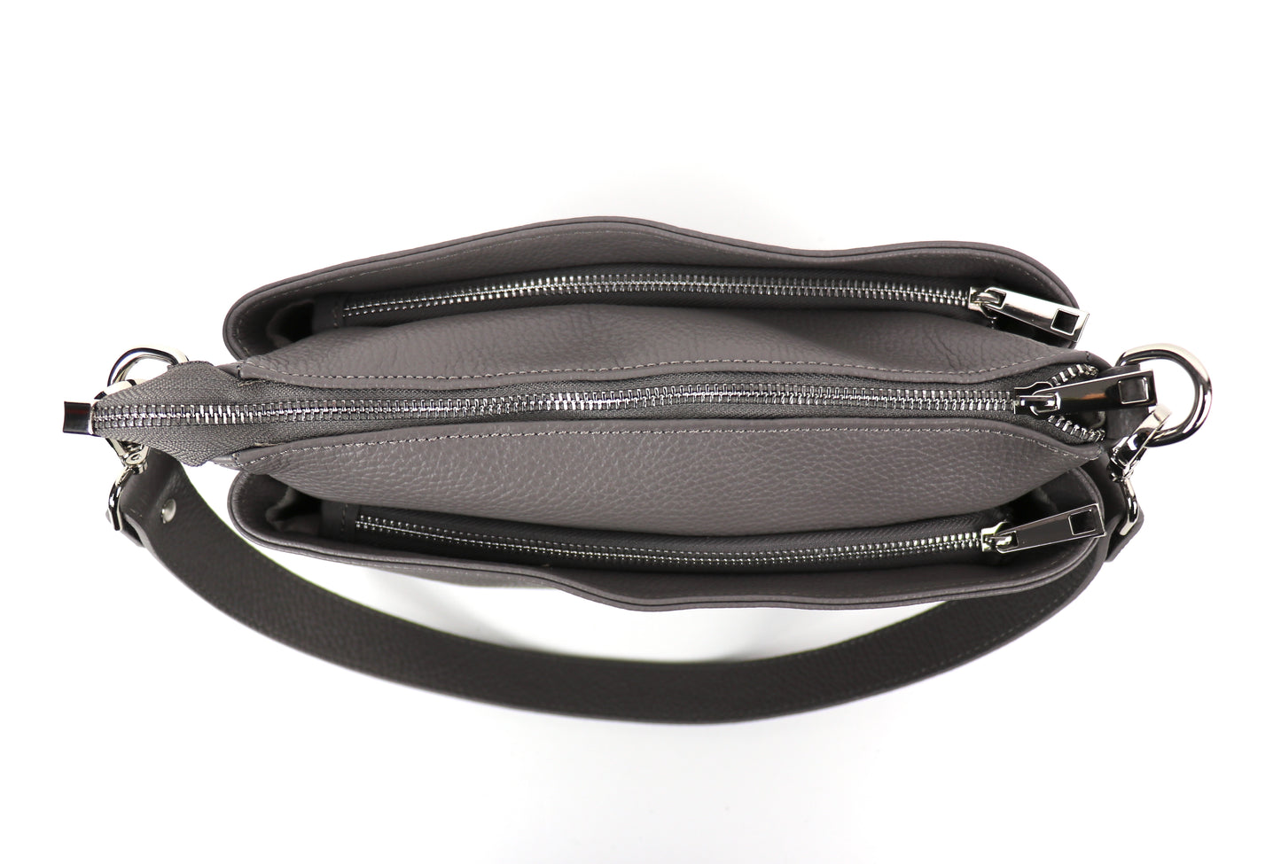 Three Zip Genuine Italian Leather Shoulder/Crossbody Bag - Lussoinpelle Chocolate