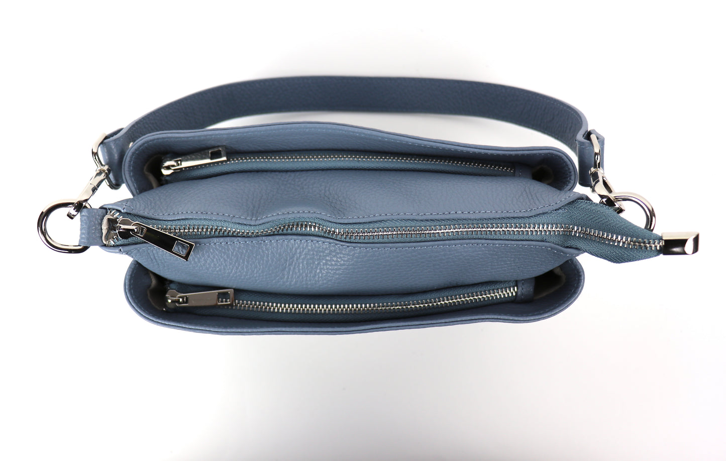 Three Zip Genuine Italian Leather Shoulder/Crossbody Bag - Lussoinpelle Denim