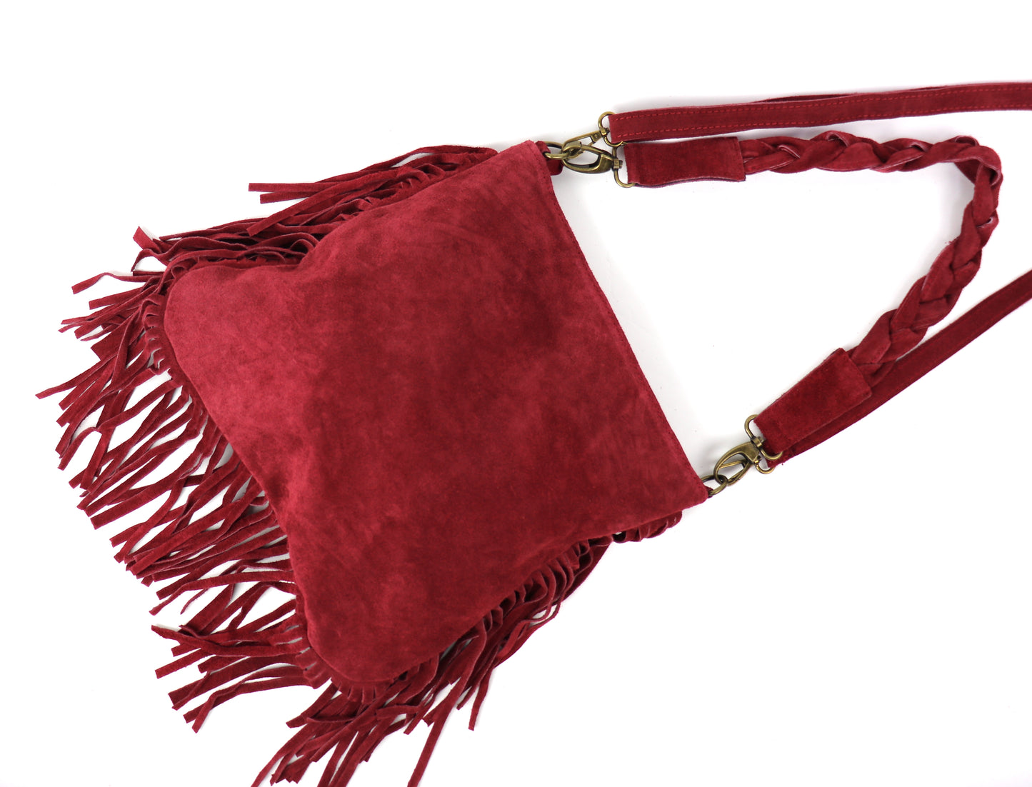 Marina Suede Shoulder/Crossbody Bag with Fringe - Lussoinpelle Burgundy