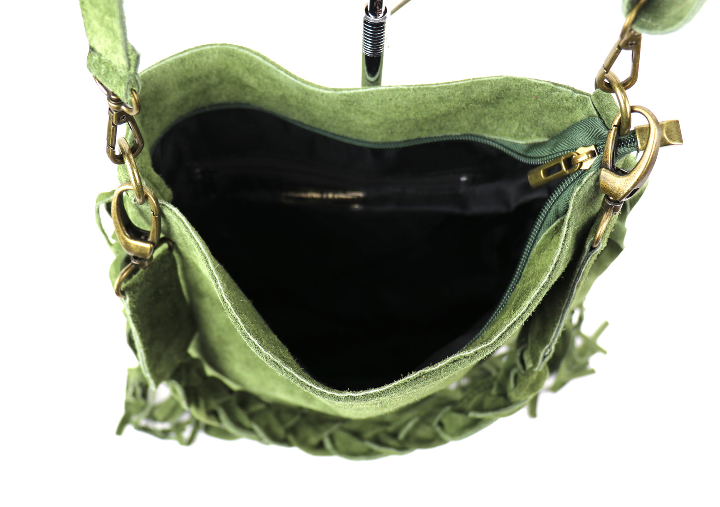 Marina Suede Shoulder/Crossbody Bag with Fringe - Lussoinpelle Olive Crossbody bags