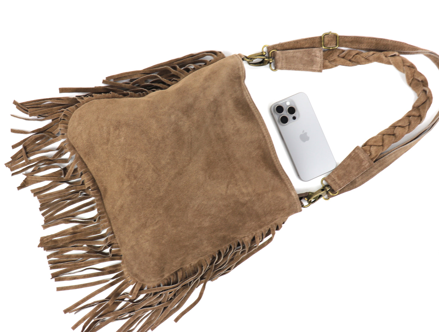Marina Suede Shoulder/Crossbody Bag with Fringe - Lussoinpelle Black Crossbody bags