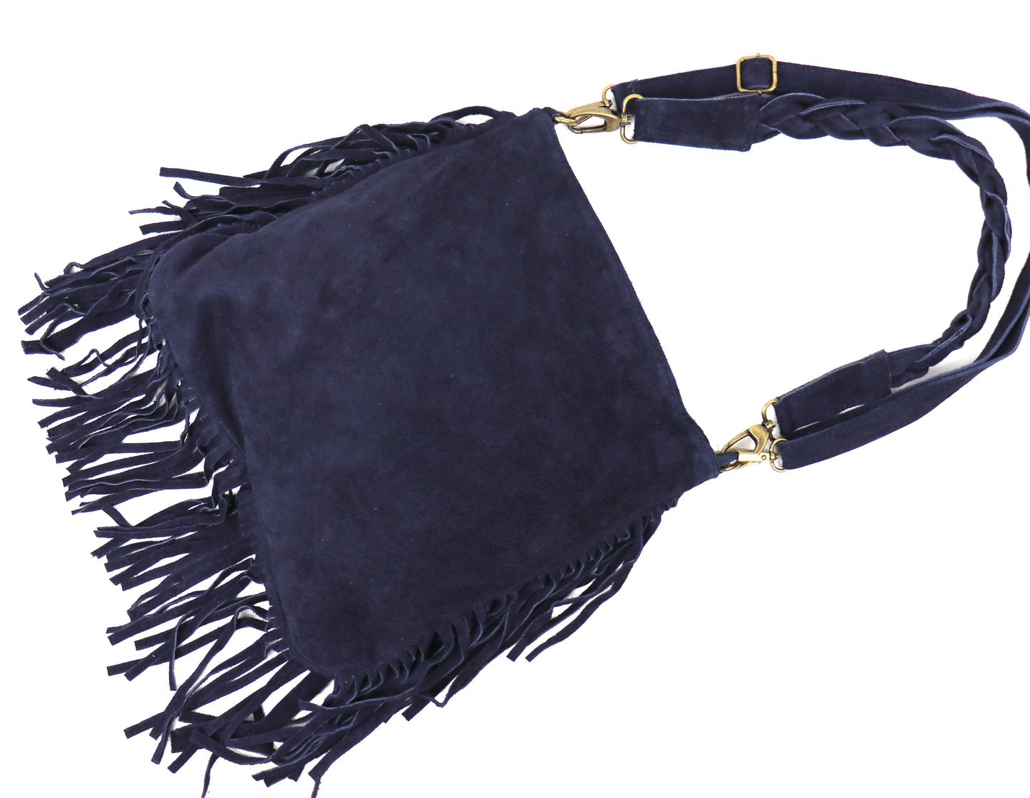 Marina Suede Shoulder/Crossbody Bag with Fringe - Lussoinpelle Navy