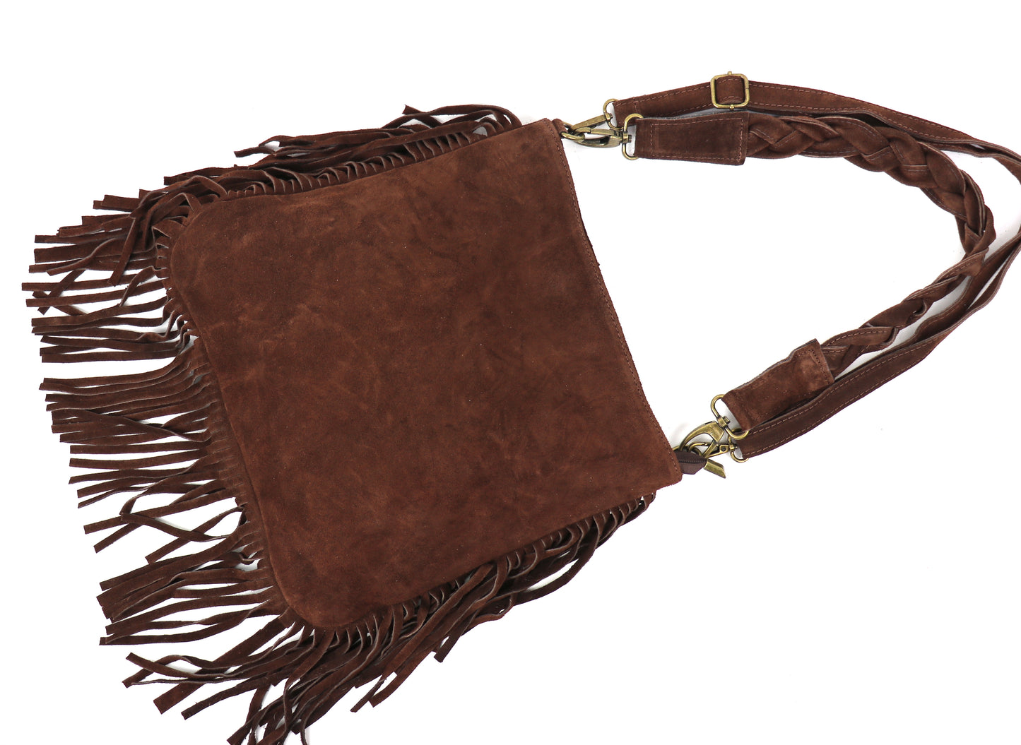 Marina Suede Shoulder/Crossbody Bag with Fringe - Lussoinpelle Chocolate