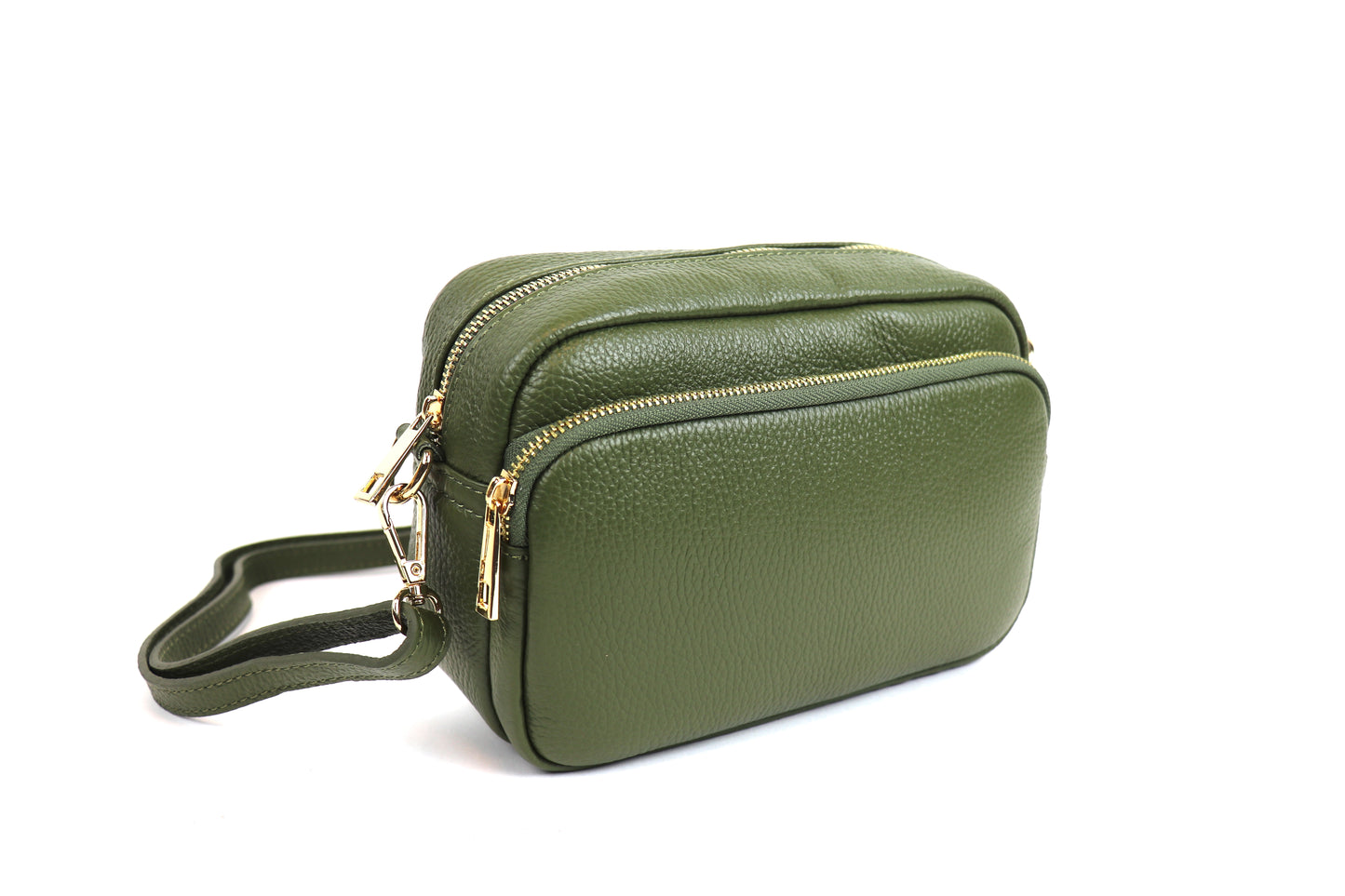 Double Zip Genuine Italian Leather Handbag - Lussoinpelle Green Crossbody bags