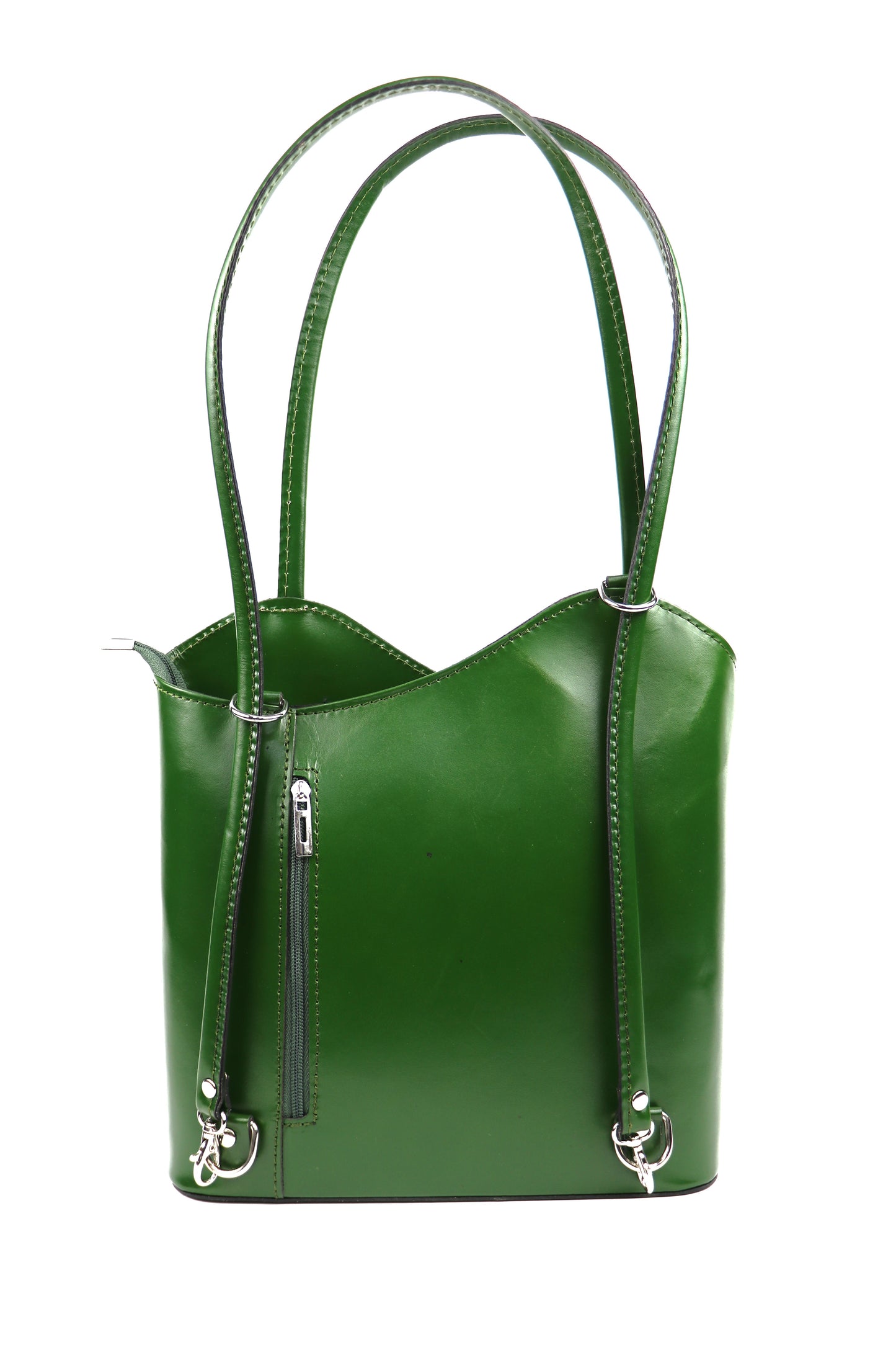 Versa Via - Smooth Italian Leather Convertible Shoulder Bag Backpack Green