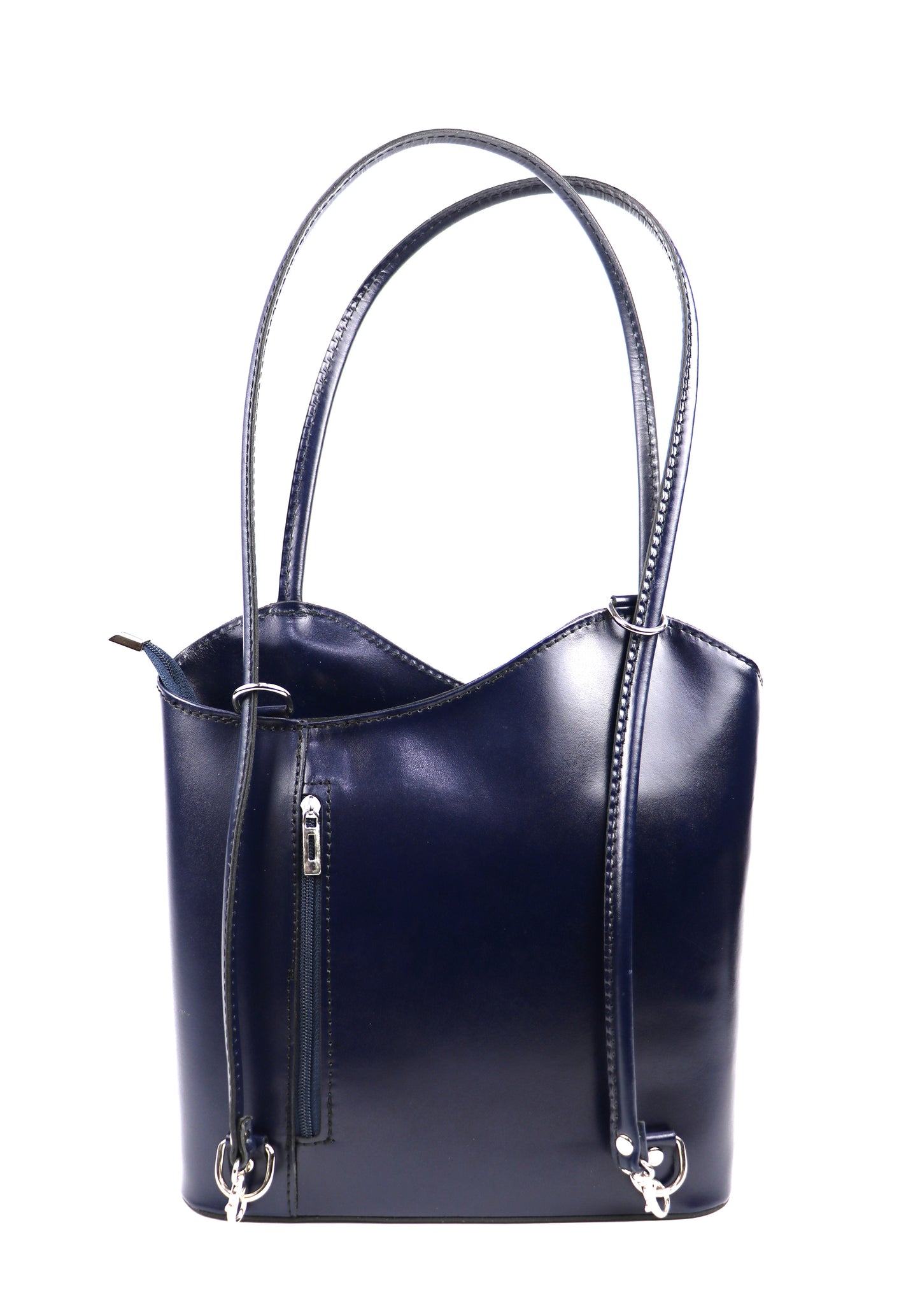 Versa Via - Smooth Italian Leather Convertible Shoulder Bag Backpack Navy