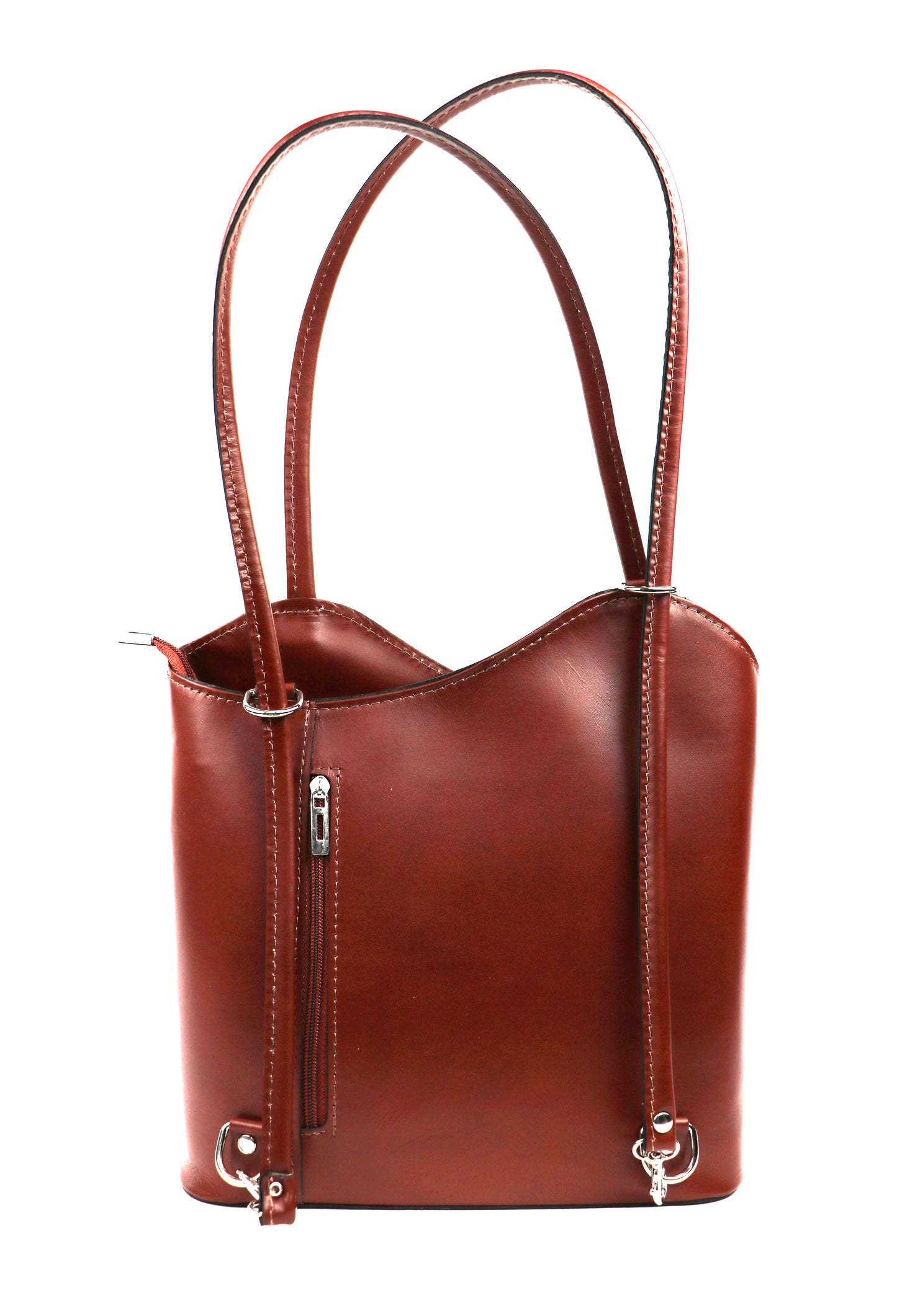 Versa Via - Smooth Italian Leather Convertible Shoulder Bag Backpack Brown