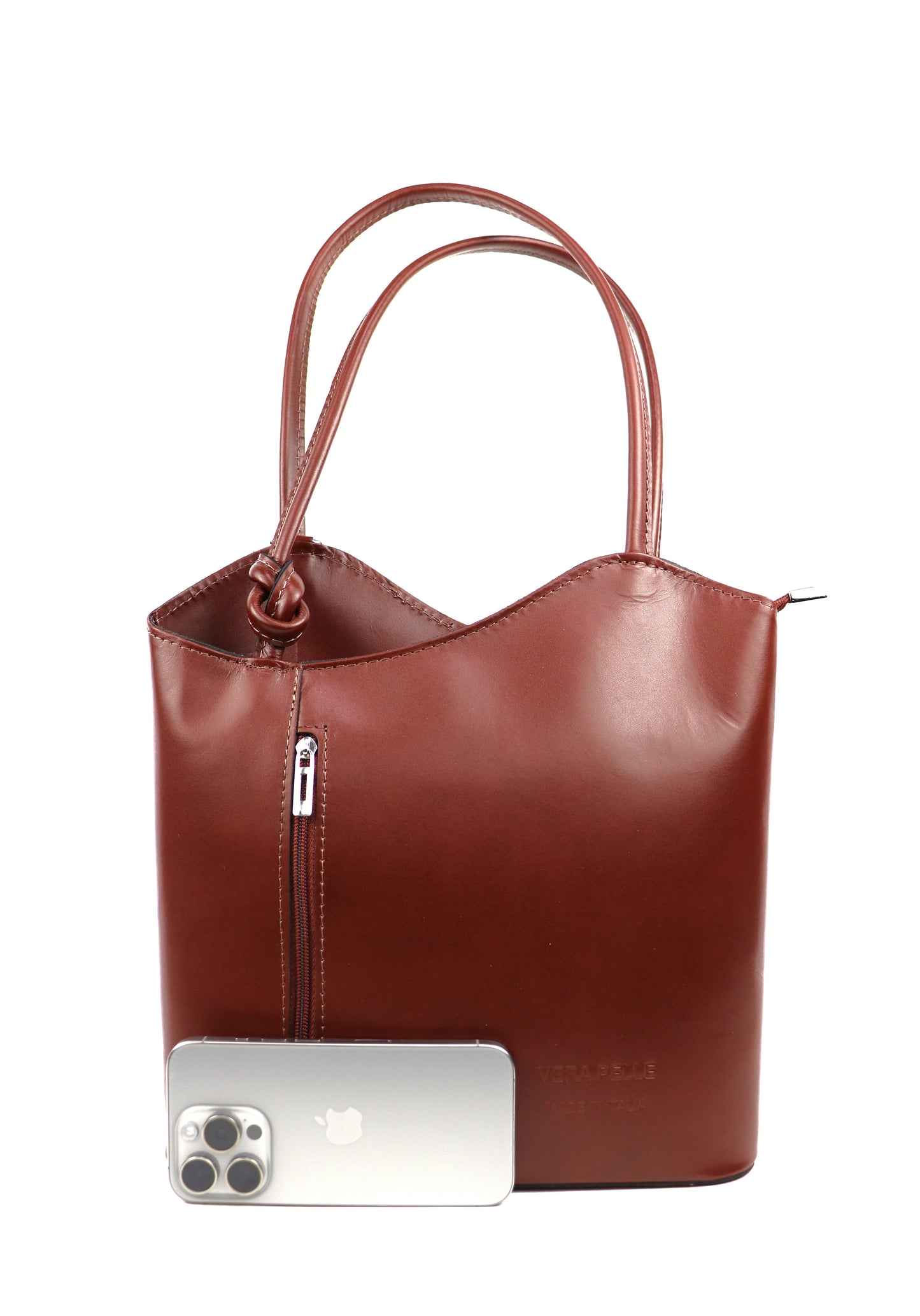 Versa Via - Smooth Italian Leather Convertible Shoulder Bag Backpack Brown