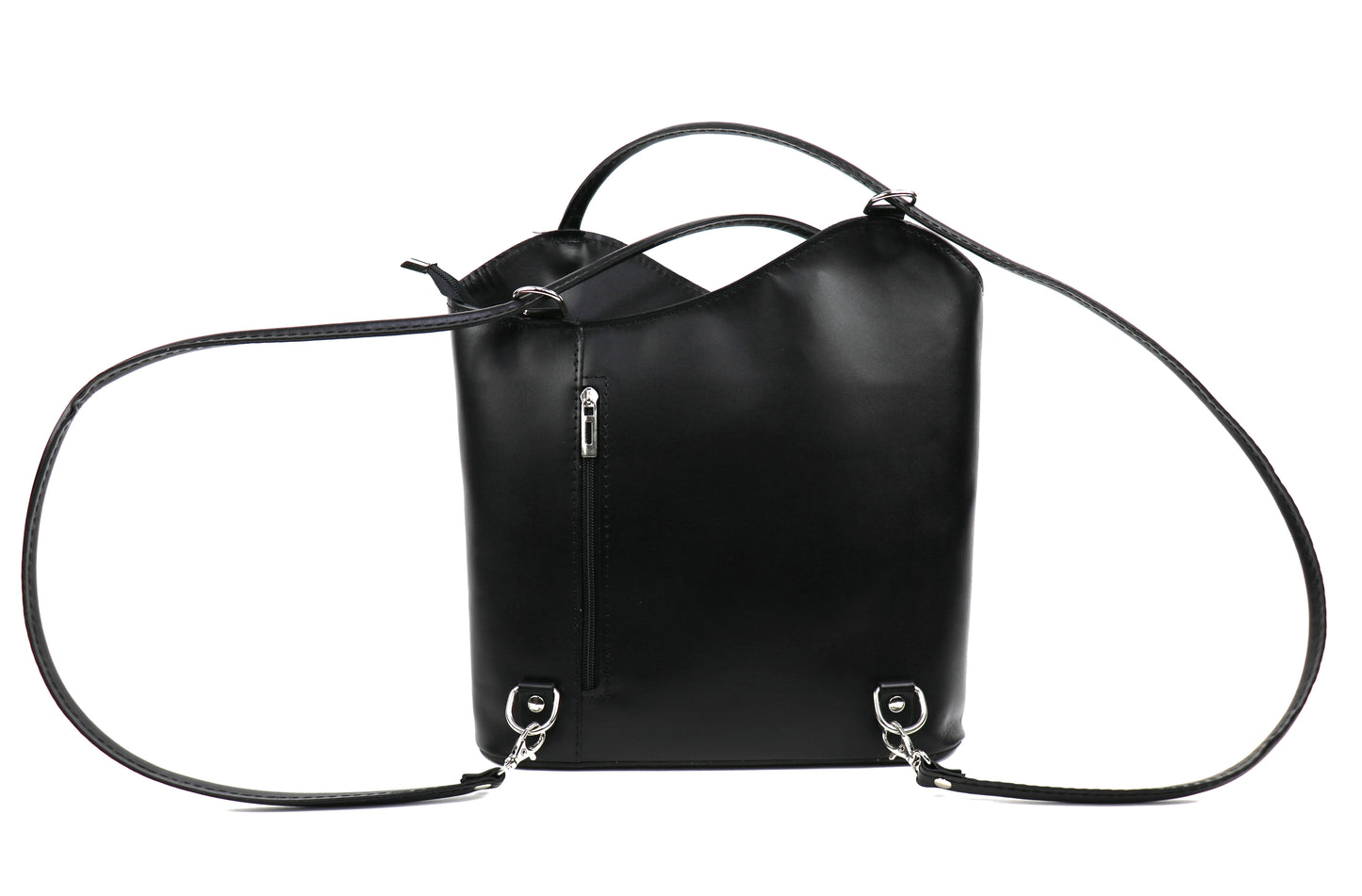 Versa Via - Smooth Italian Leather Convertible Shoulder Bag Backpack Black