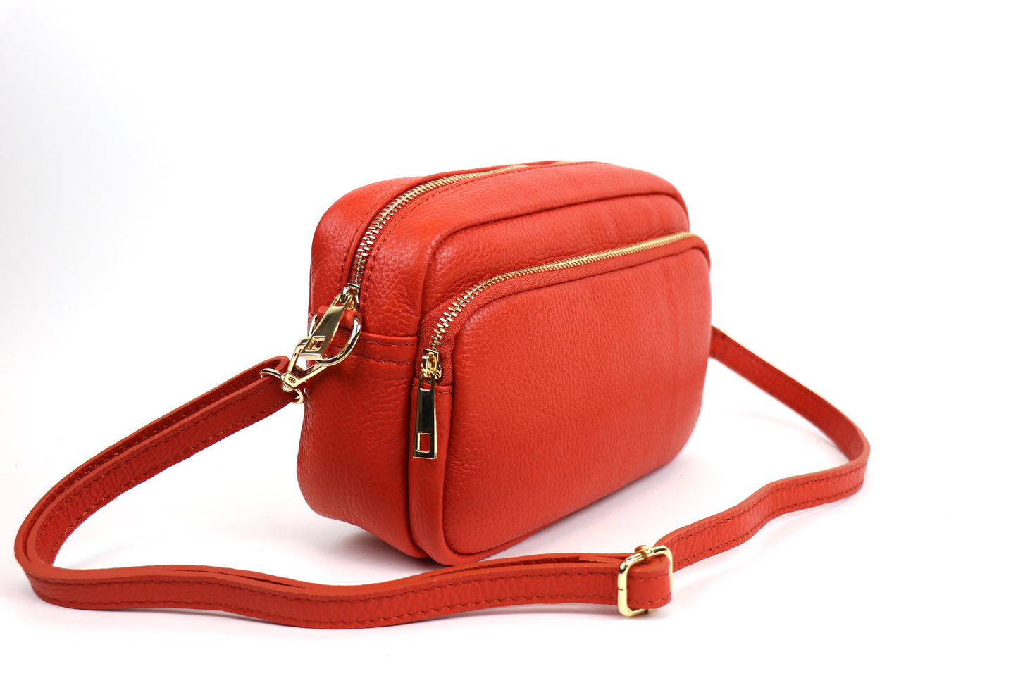 Double Zip Genuine Italian Leather Handbag - Lussoinpelle Orange Crossbody bags