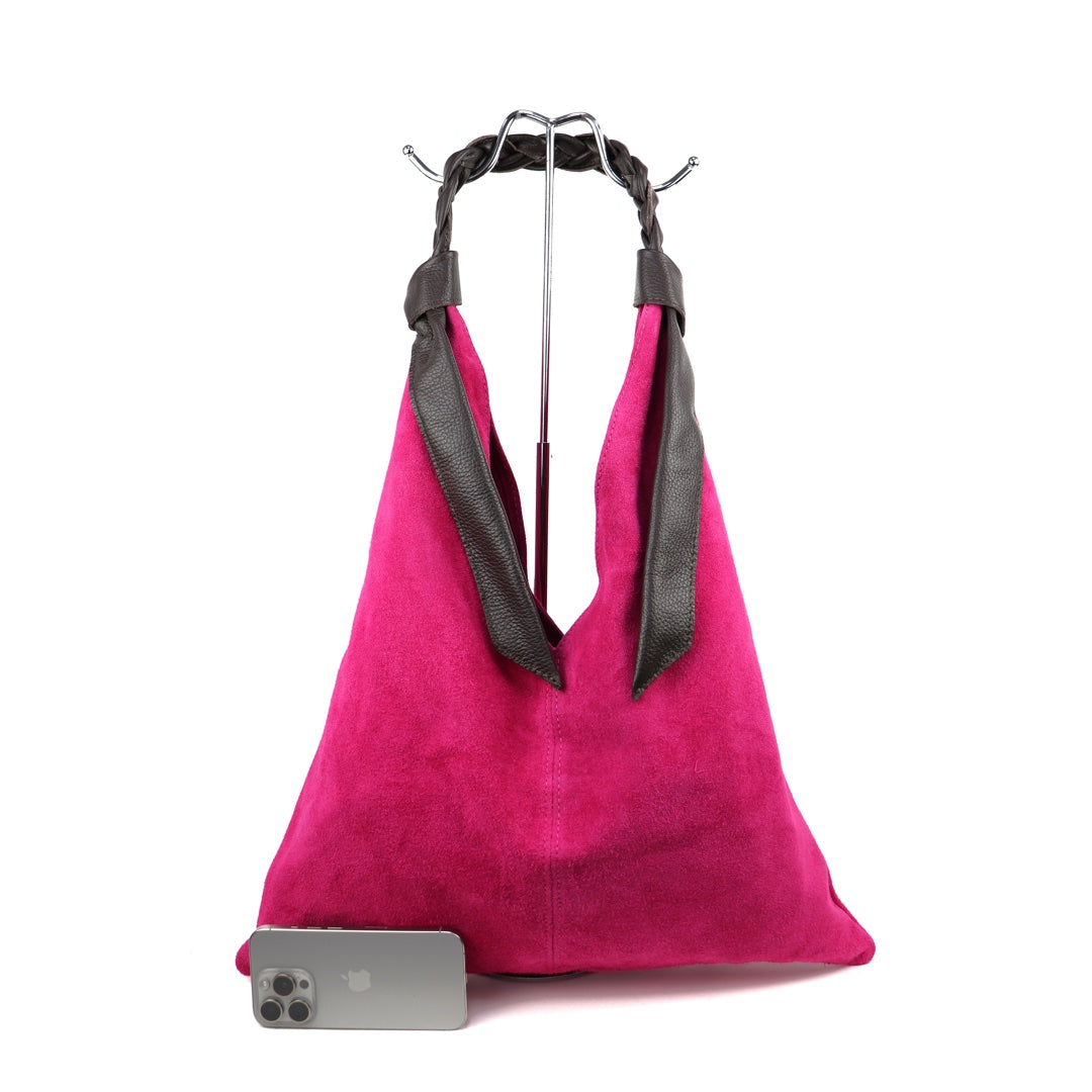 Suede Hobo Bag - Lussoinpelle Fuchsia Tote bags