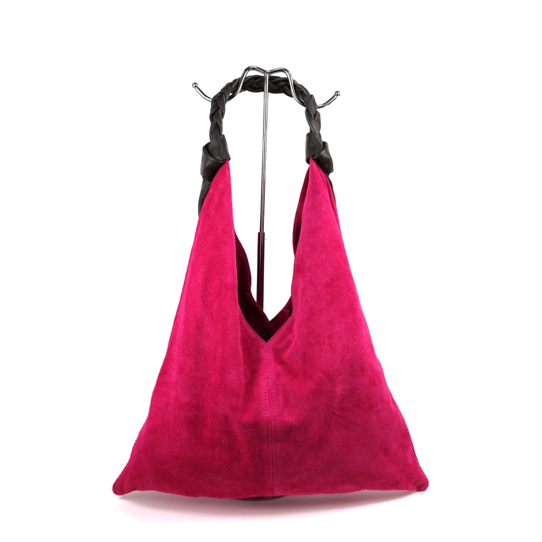 Suede Hobo Bag - Lussoinpelle Fuchsia Tote bags