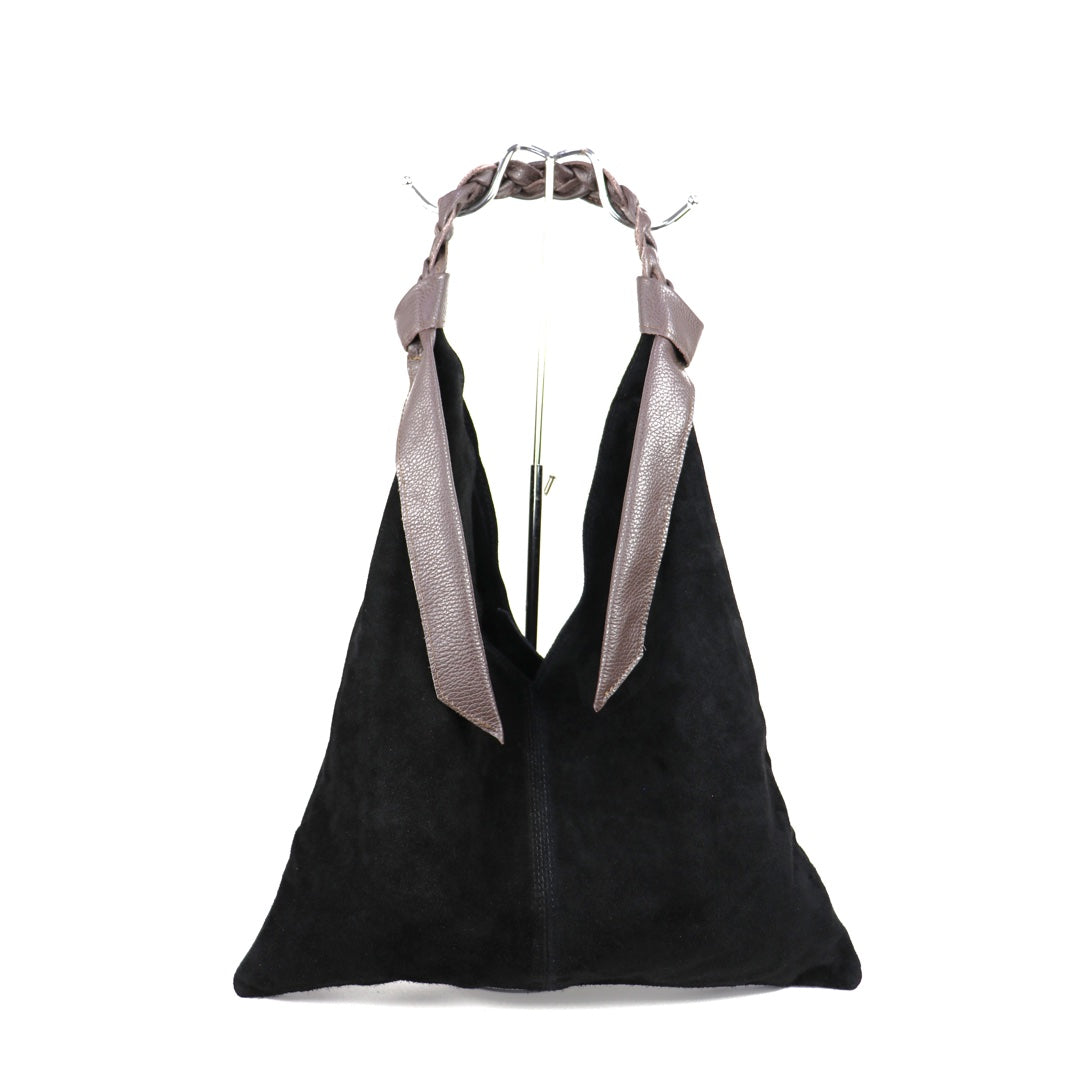 Suede Hobo Bag - Lussoinpelle Black Tote bags