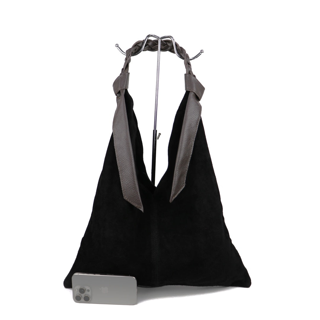 Suede Hobo Bag - Lussoinpelle Black Tote bags