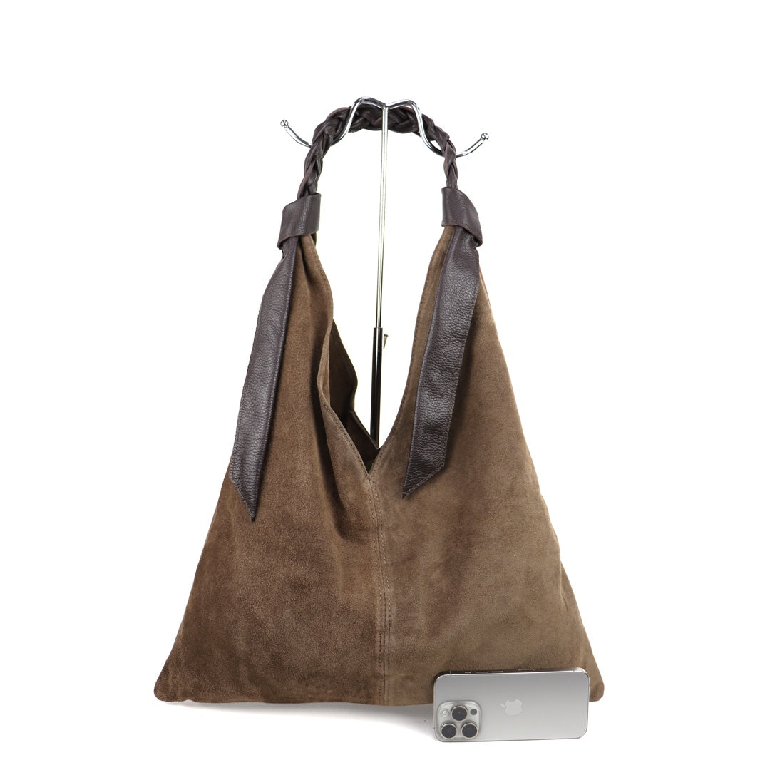 Suede Hobo Bag - Lussoinpelle Taupe Tote bags
