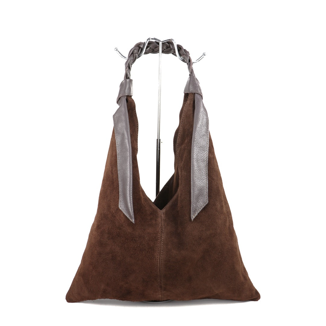 Suede Hobo Bag - Lussoinpelle Chocolate Tote bags