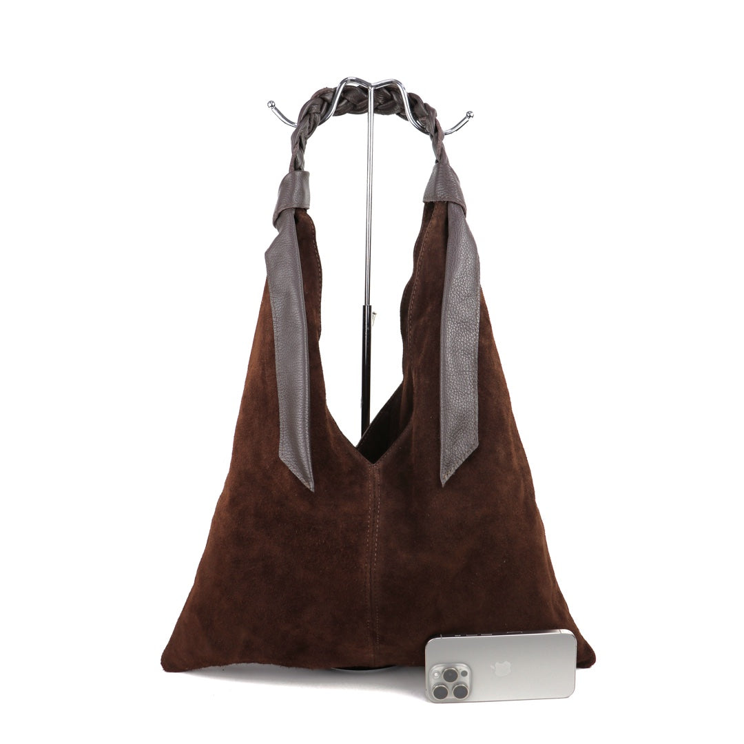 Suede Hobo Bag - Lussoinpelle Chocolate Tote bags