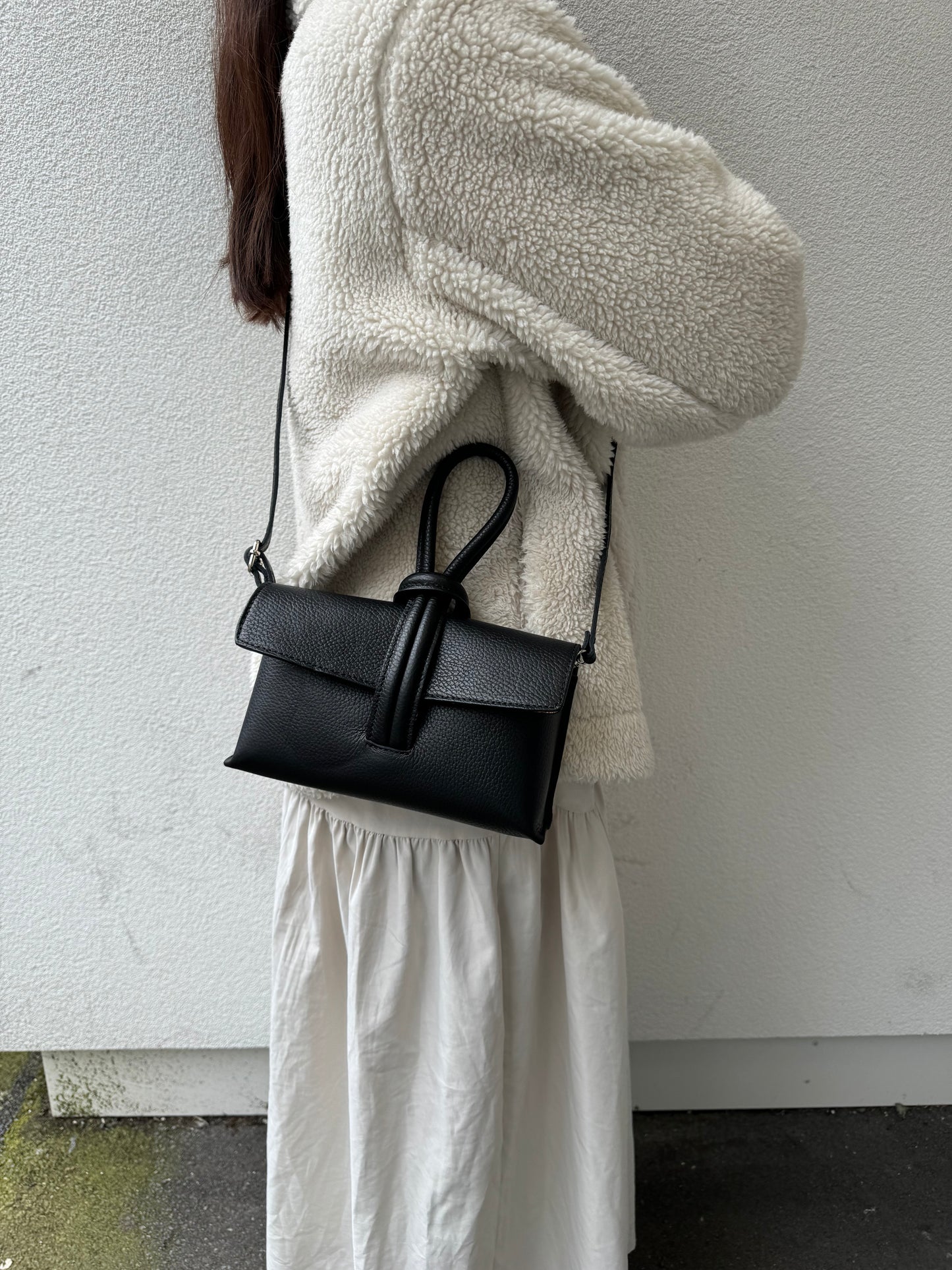 Rose Italian Leather Handbag with Detachable Straps BLACK