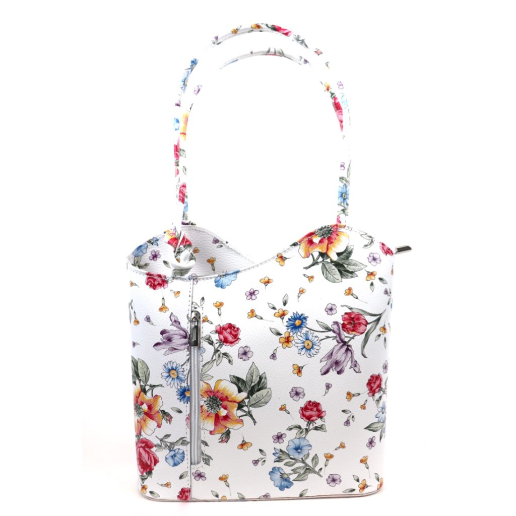 Flower Print Italian Leather Convertible Shoulder Bag & Backpack - Lussoinpelle Classic Shoulder Bag / Backpack
