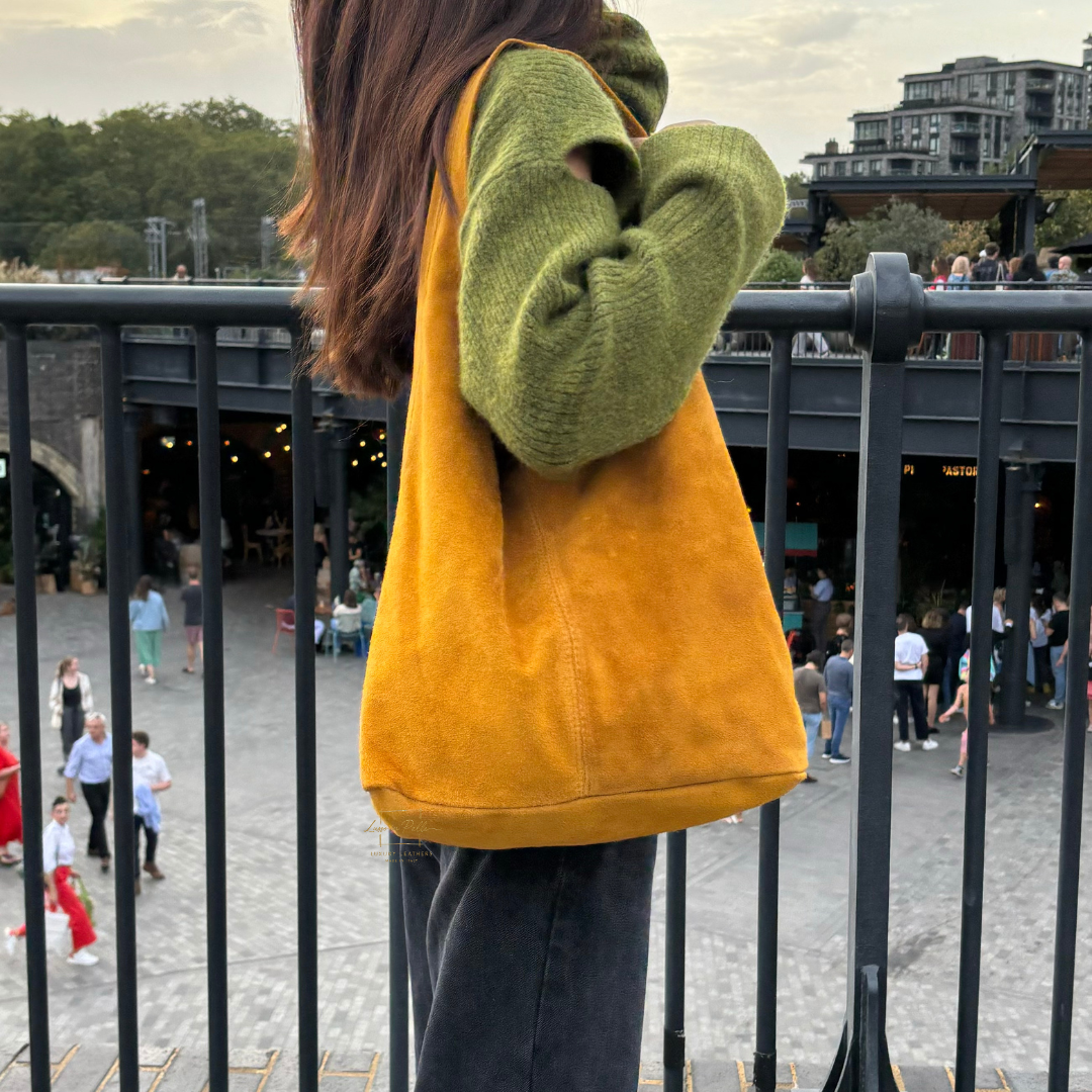 Hobo Slouchy Shoulder Bag - Lussoinpelle mustard Tote bags