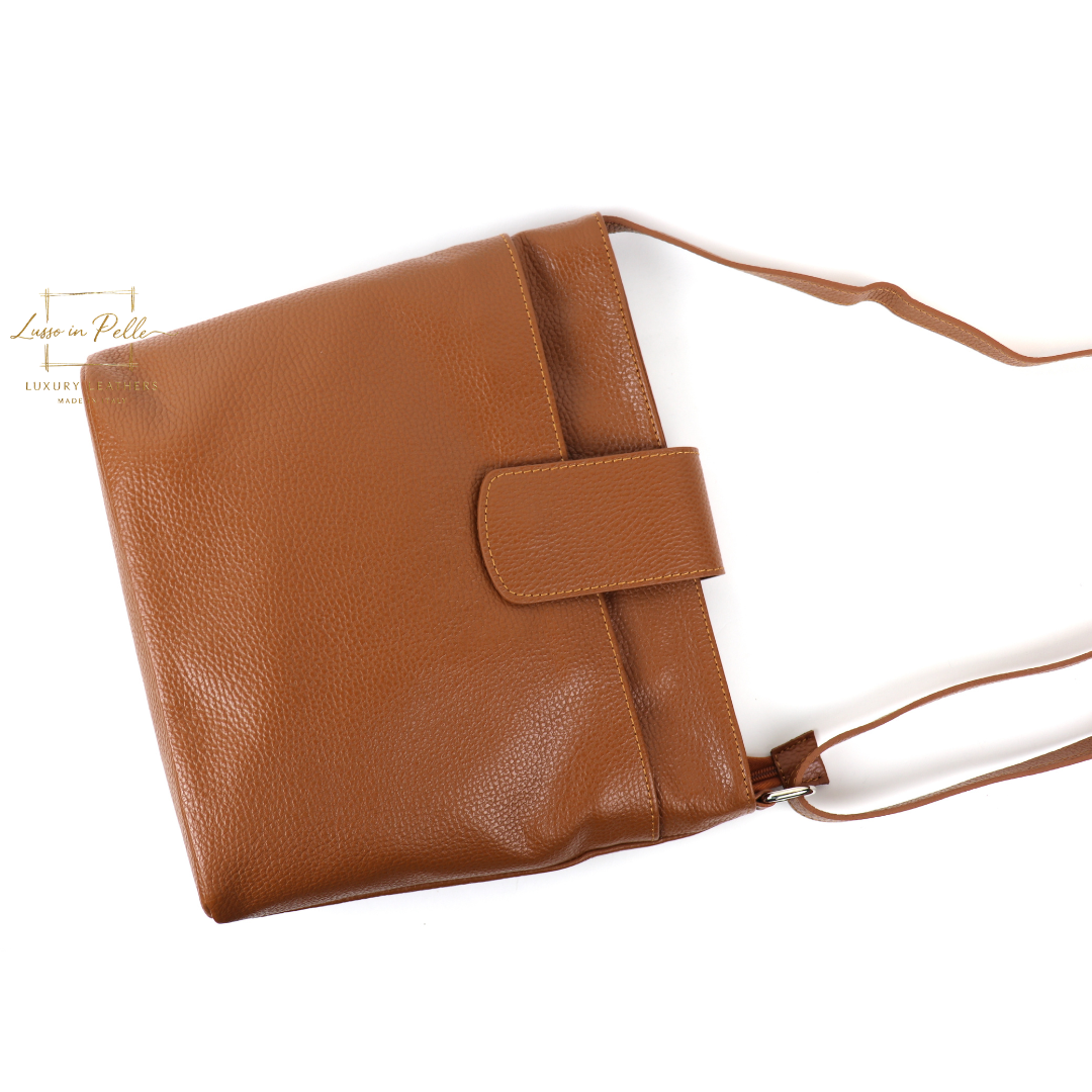 Italian Leather Shoulder/Crossbody Bag with Adjustable Straps - Lussoinpelle Tan