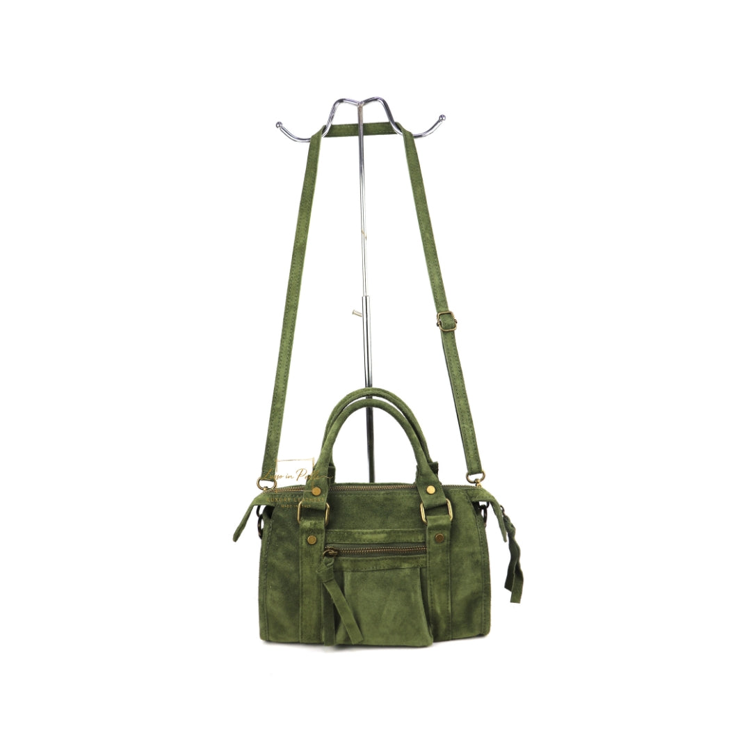 Small Suede Top Handle Crossbody Bag – Soft Genuine Leather Handbag with Detachable Strap