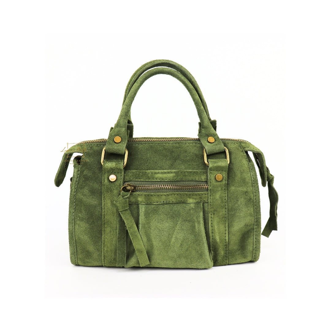Small Suede Top Handle Crossbody Bag – Soft Genuine Leather Handbag with Detachable Strap