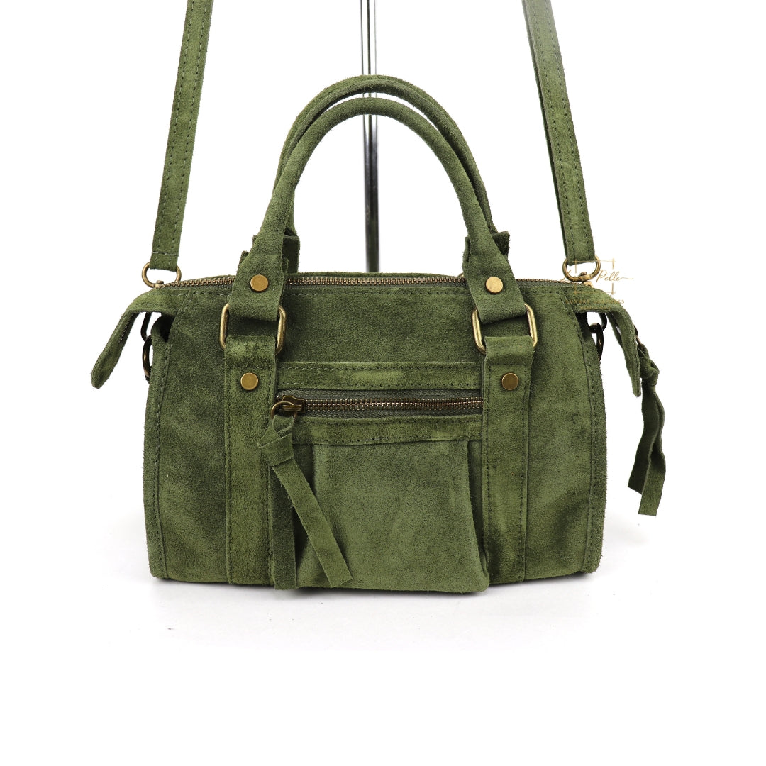 Small Suede Top Handle Crossbody Bag – Soft Genuine Leather Handbag with Detachable Strap