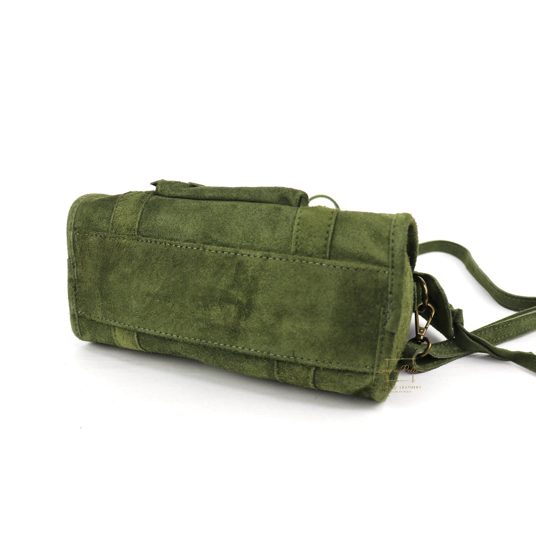 Small Suede Top Handle Crossbody Bag – Soft Genuine Leather Handbag with Detachable Strap