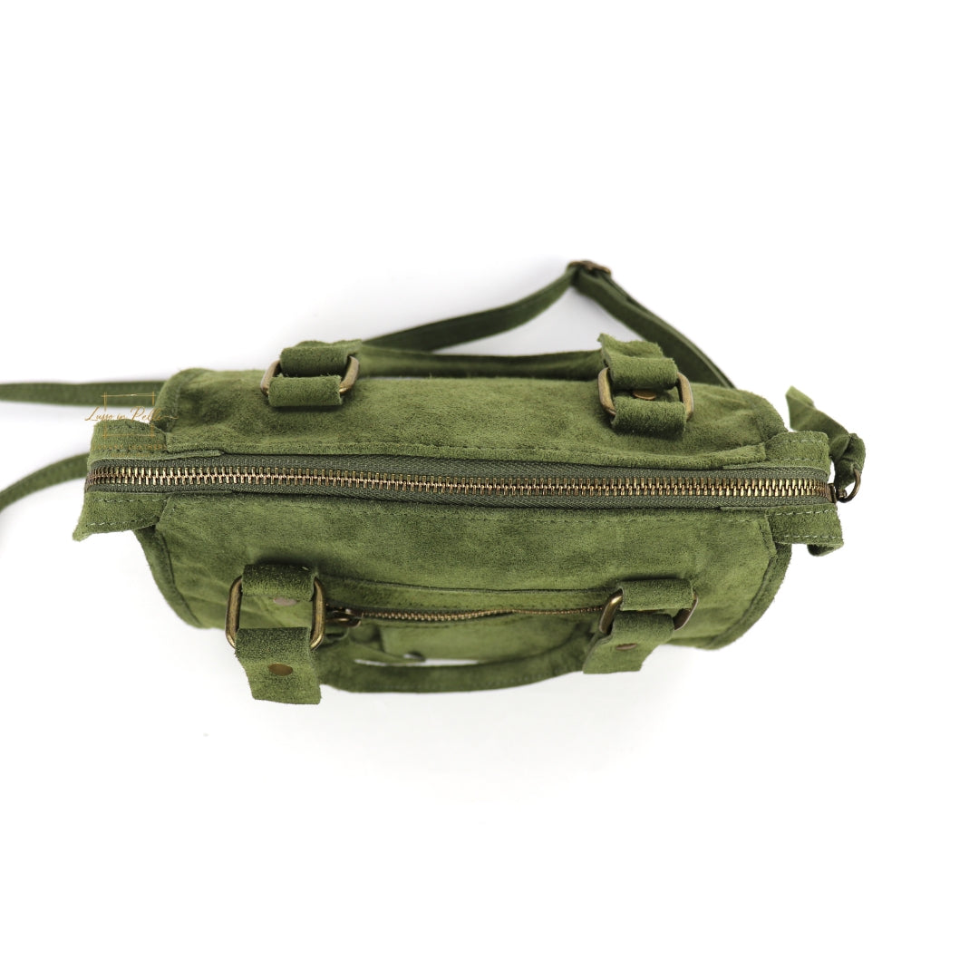 Small Suede Top Handle Crossbody Bag – Soft Genuine Leather Handbag with Detachable Strap