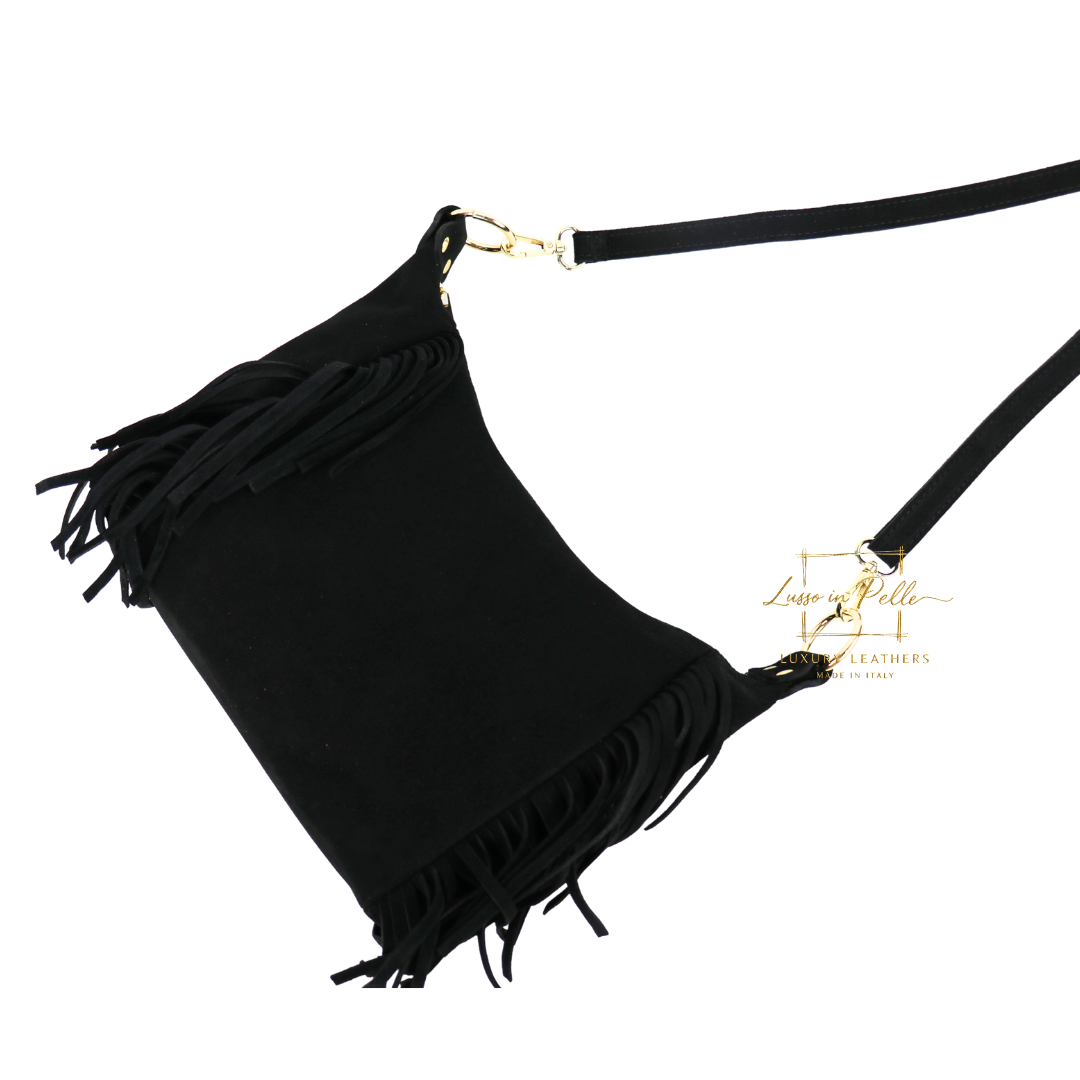 Medium Suede Messenger Crossbody with Tassel Detail
