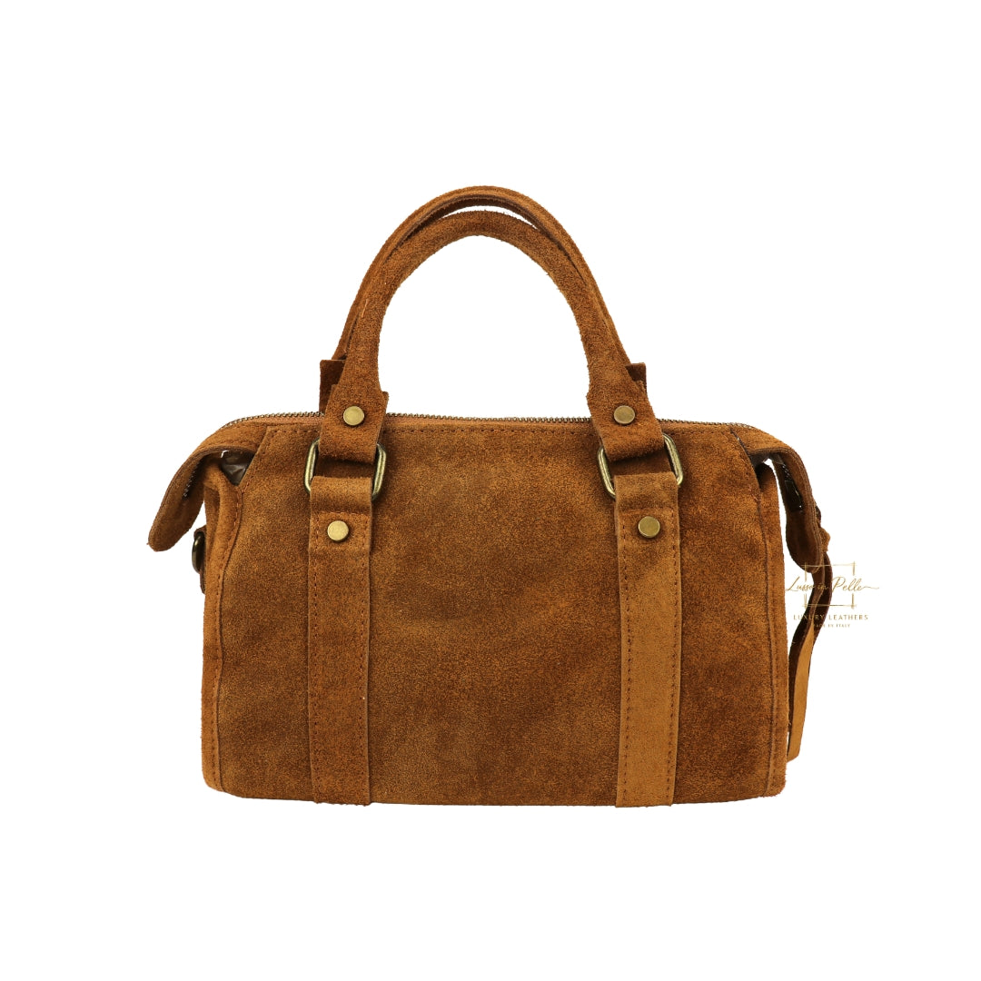 Small Suede Top Handle Crossbody Bag – Soft Genuine Leather Handbag with Detachable Strap