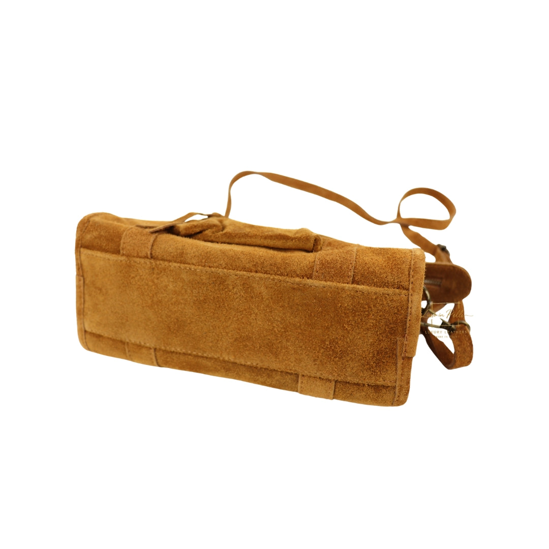 Small Suede Top Handle Crossbody Bag – Soft Genuine Leather Handbag with Detachable Strap