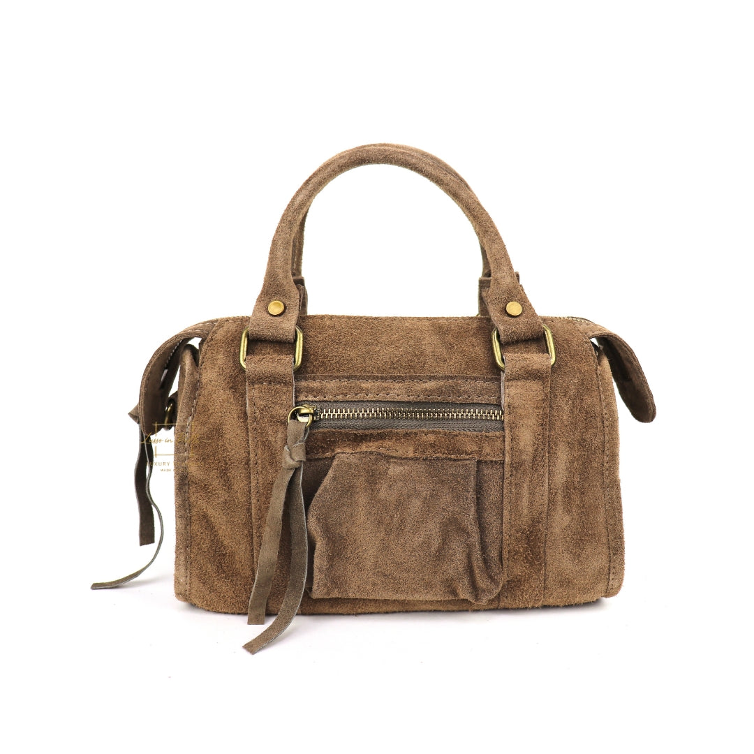 Small Suede Top Handle Crossbody Bag – Soft Genuine Leather Handbag with Detachable Strap