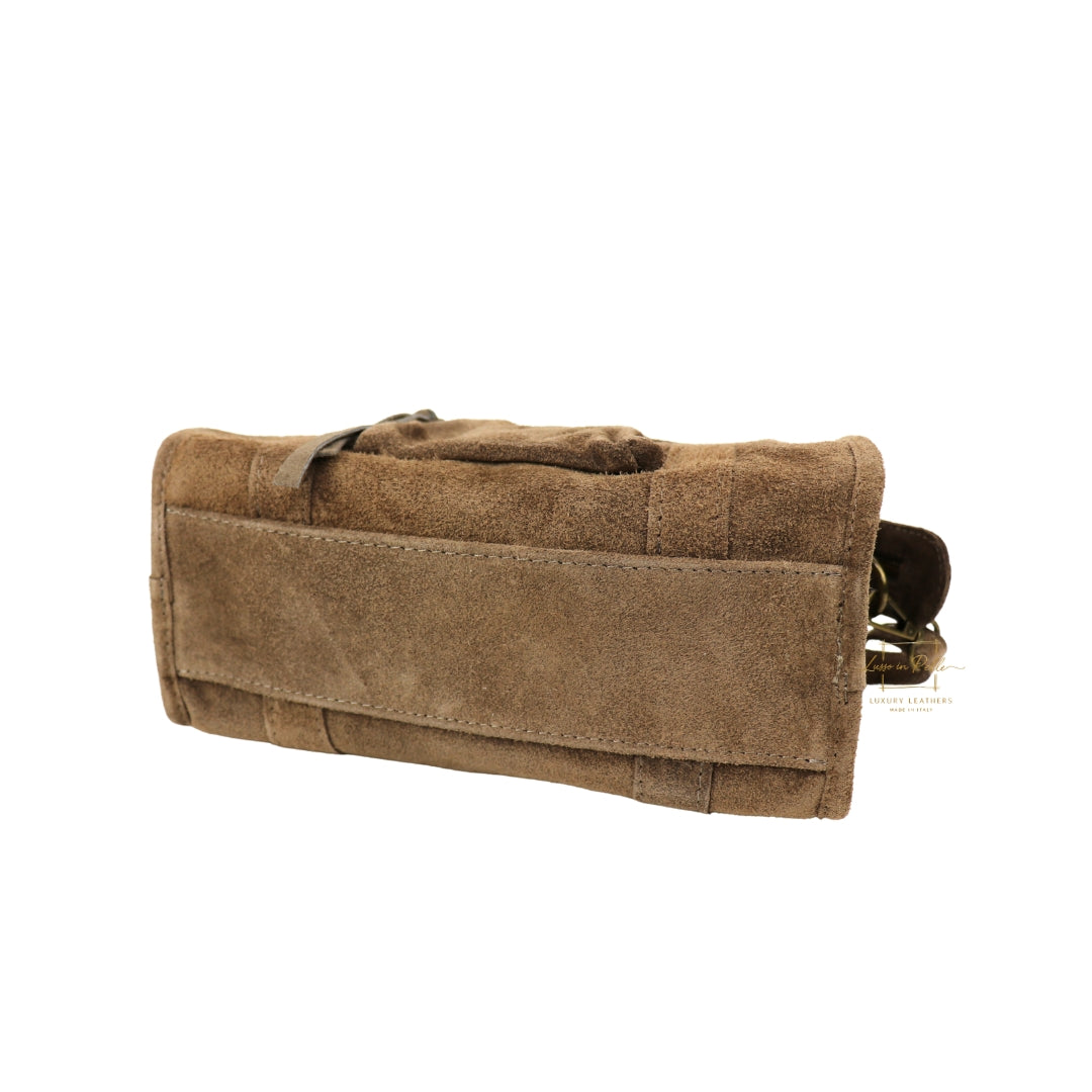 Small Suede Top Handle Crossbody Bag – Soft Genuine Leather Handbag with Detachable Strap